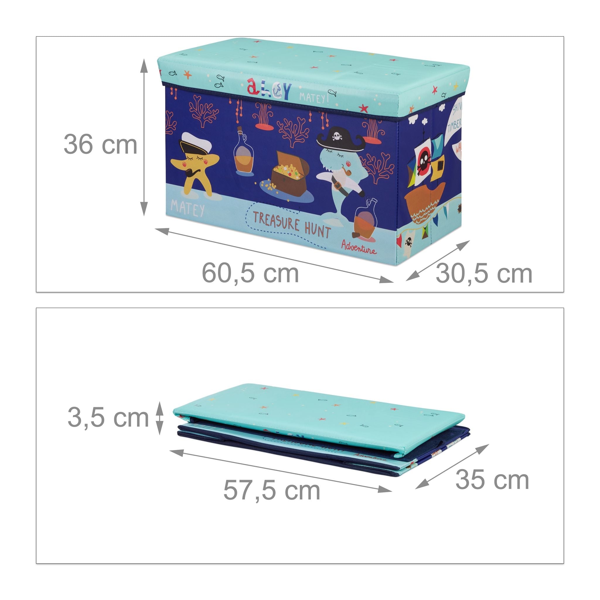 Sitzbox für Kinder Dunkelblau-Gelb-Hellblau von Relaxdays