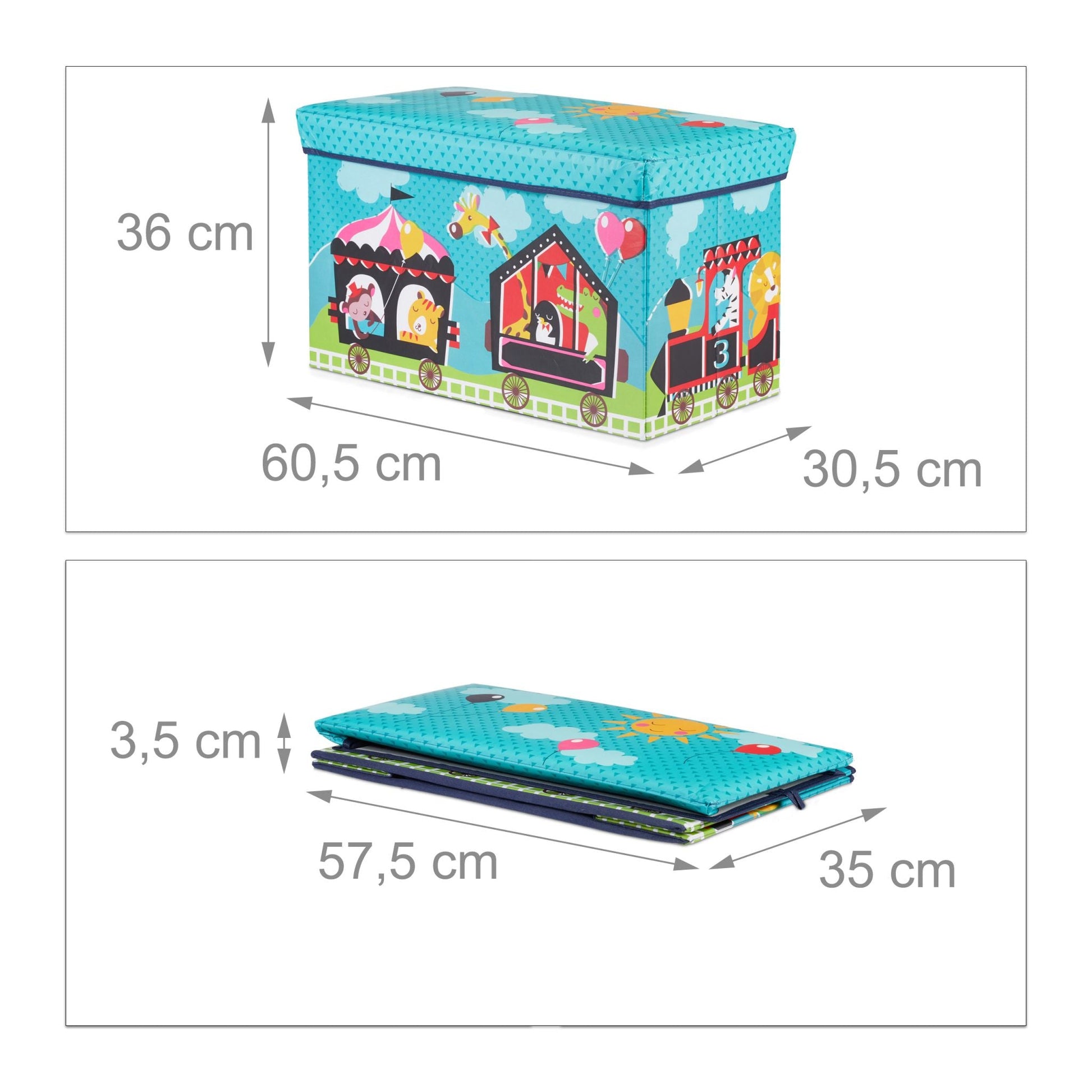 Sitzbox für Kinder Hellblau-Rot-Schwarz von Relaxdays