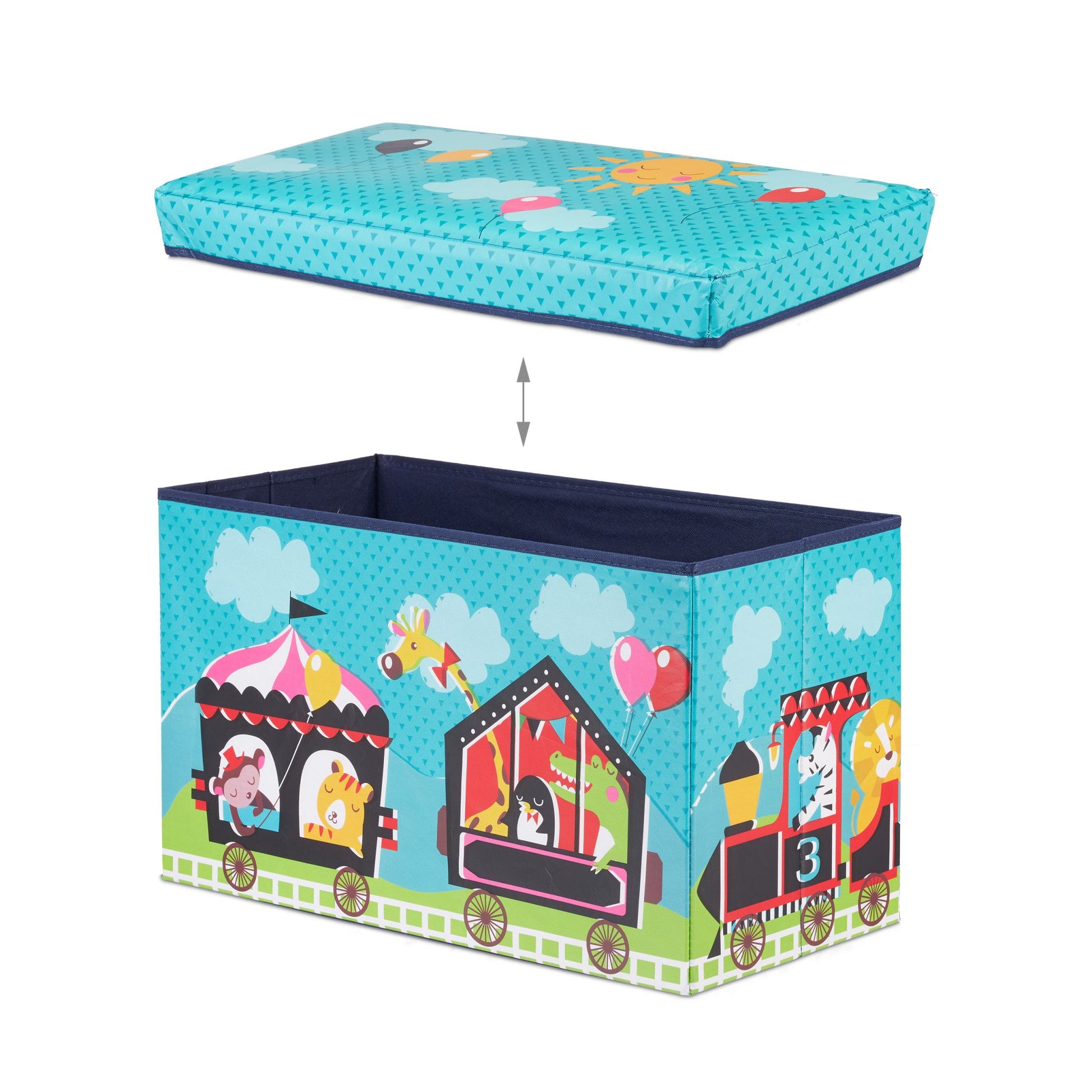 Sitzbox für Kinder Hellblau-Rot-Schwarz von Relaxdays