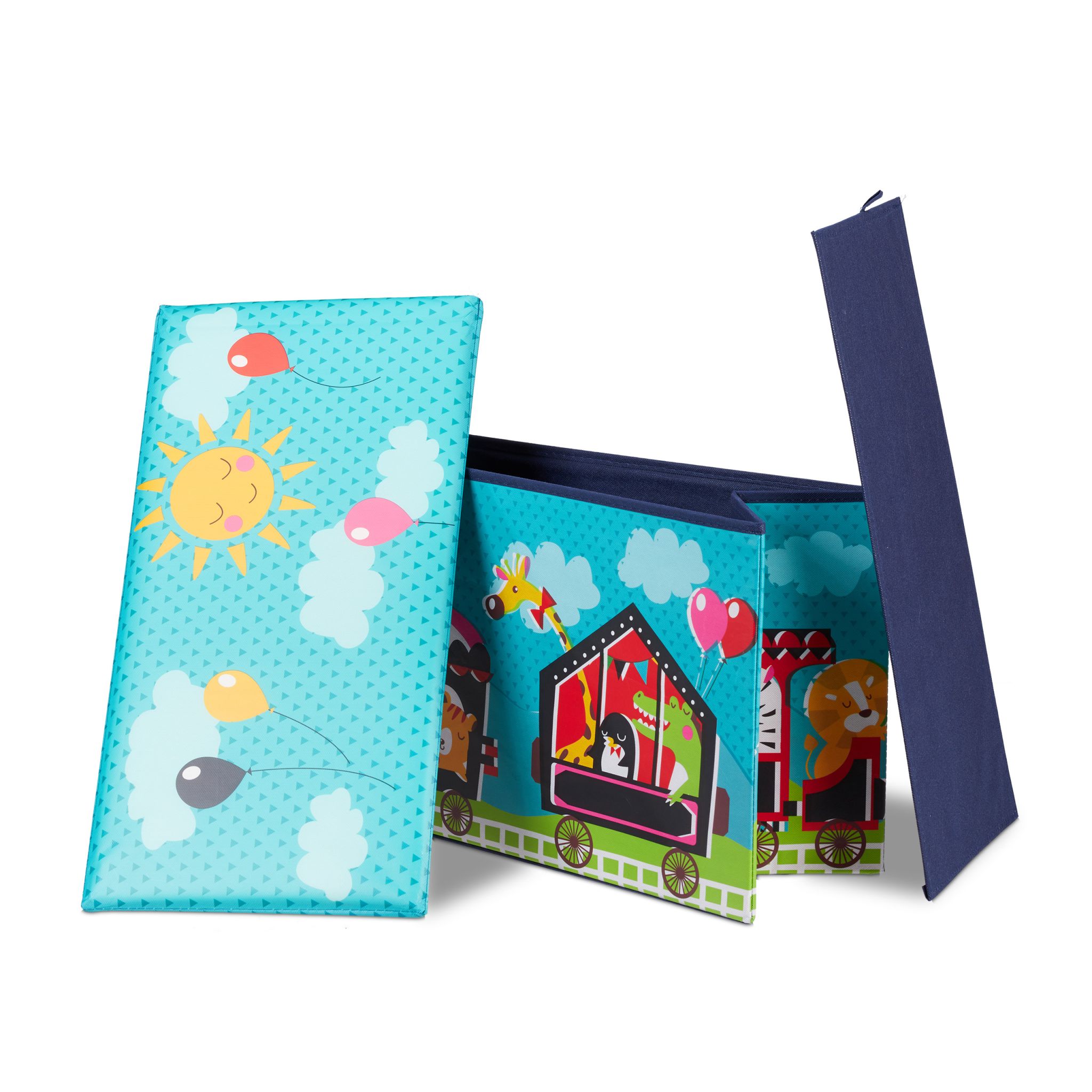 Sitzbox für Kinder Hellblau-Rot-Schwarz von Relaxdays