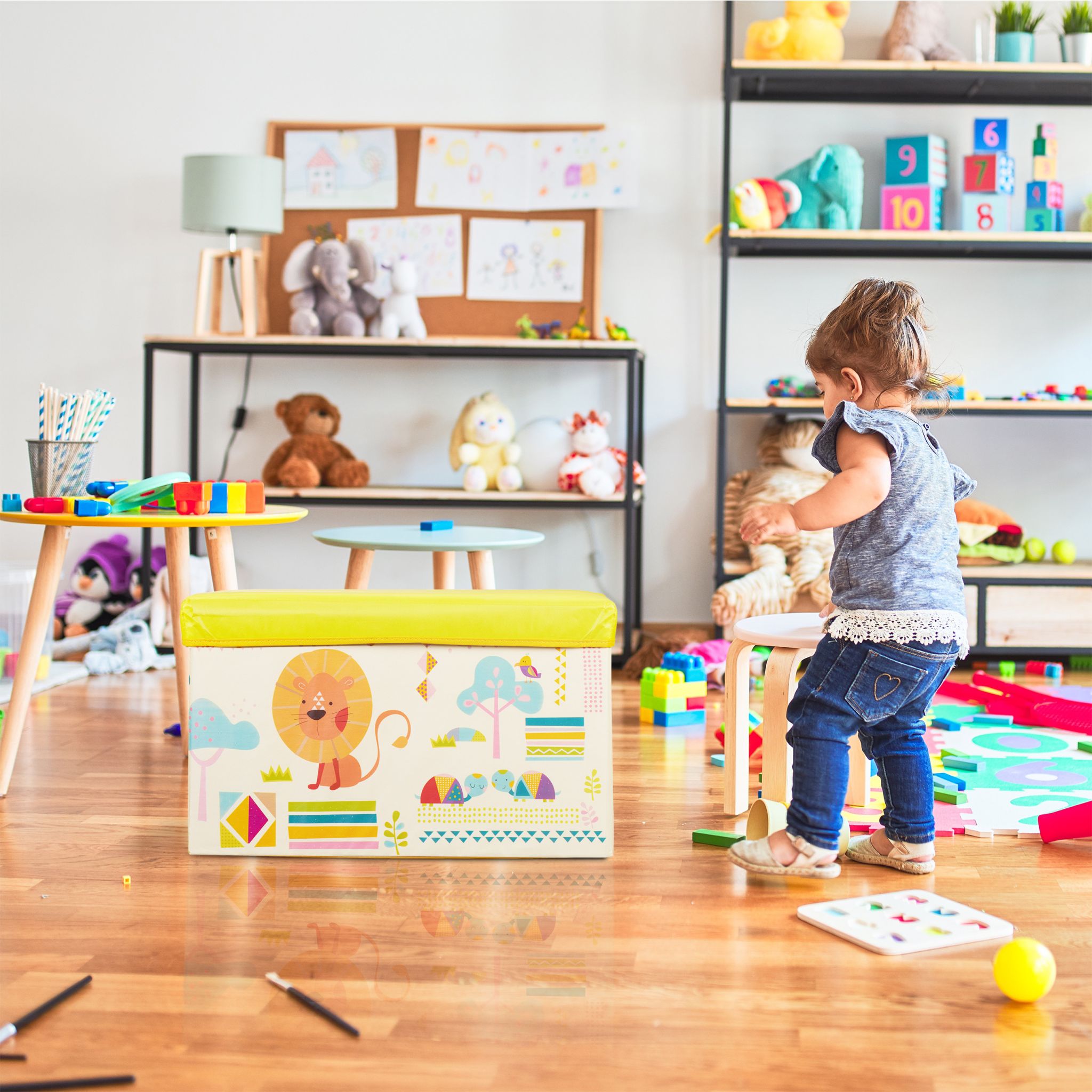 Sitzbox für Kinder Dunkelblau-Hellblau-Rot von Relaxdays