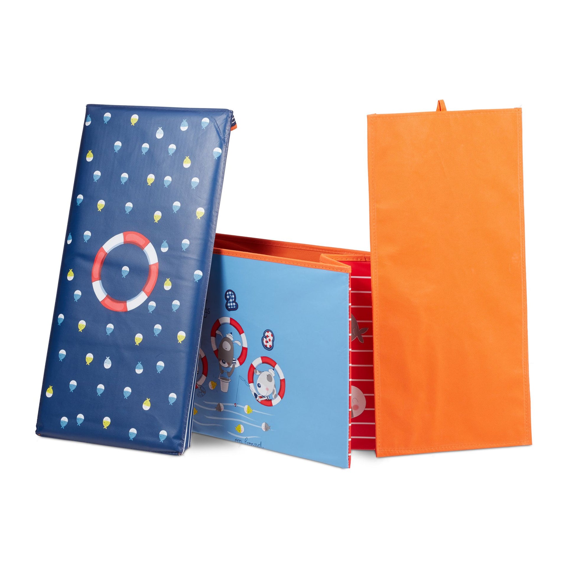Sitzbox für Kinder Dunkelblau-Hellblau-Rot von Relaxdays
