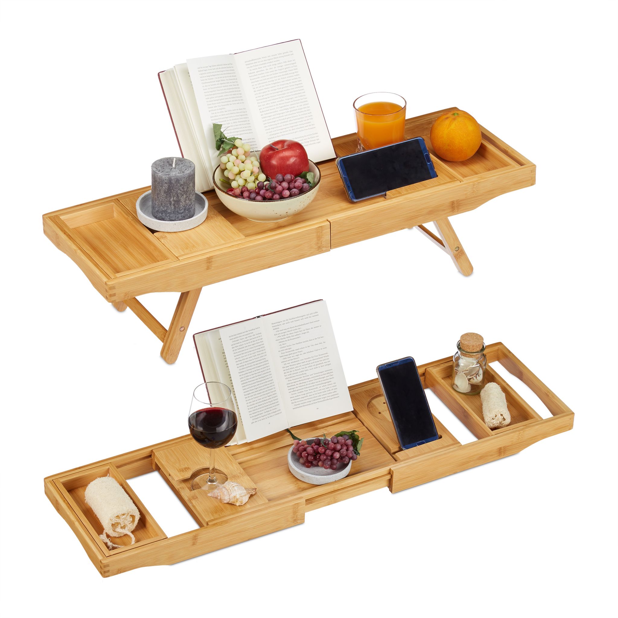 Badewannenablage & Serviertablett 2in1 Hellbraun von Relaxdays