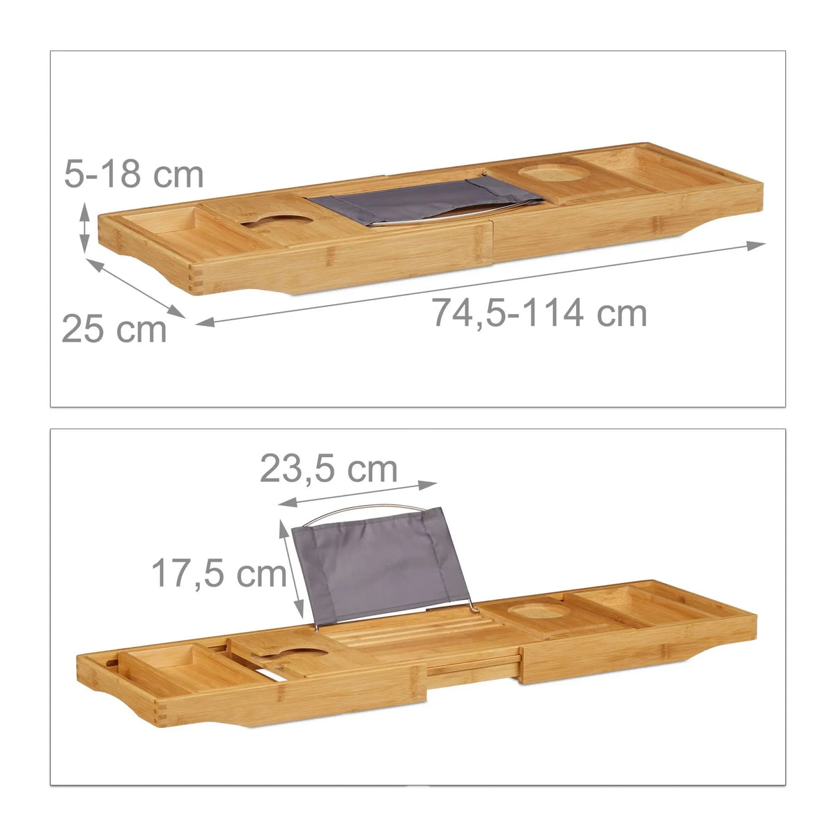 Badewannenablage & Serviertablett 2in1 Hellbraun von Relaxdays