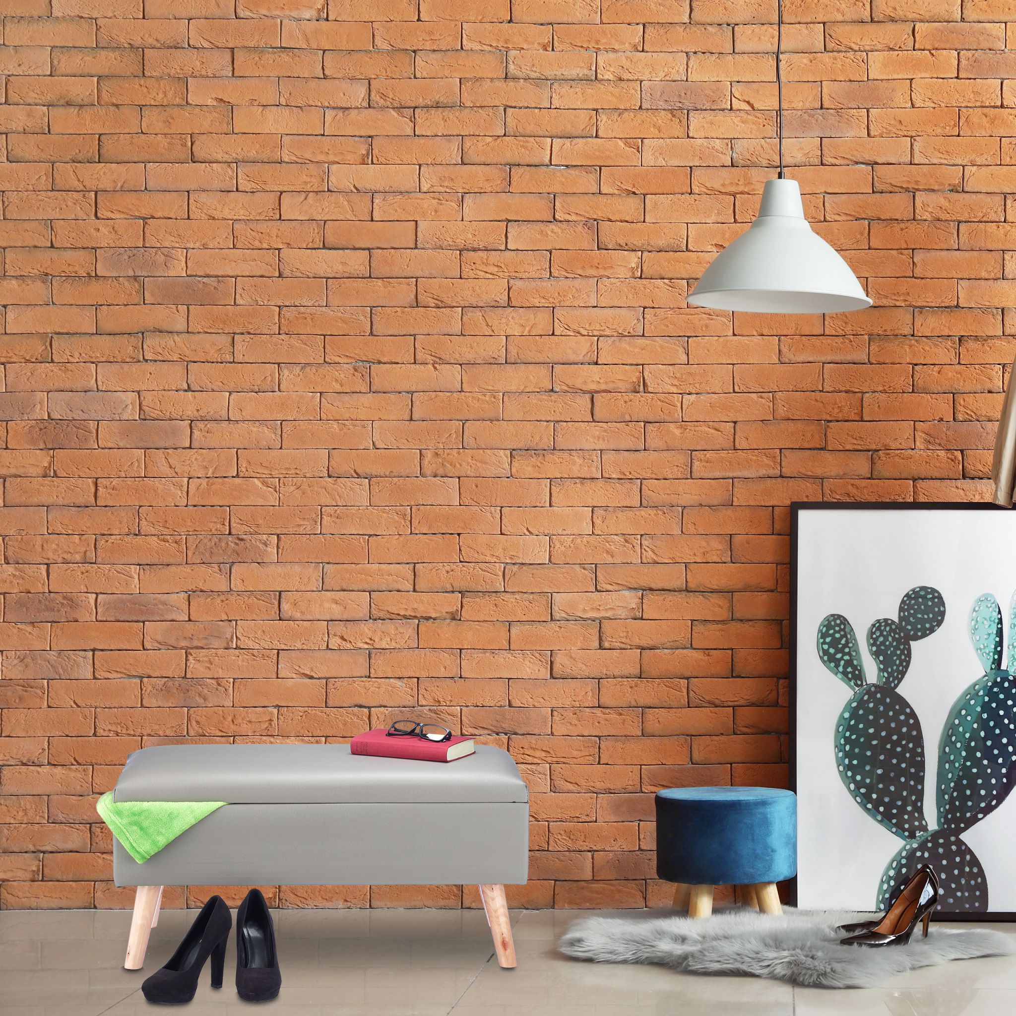 Sitzbank mit Stauraum Hellbraun-Grau von Relaxdays
