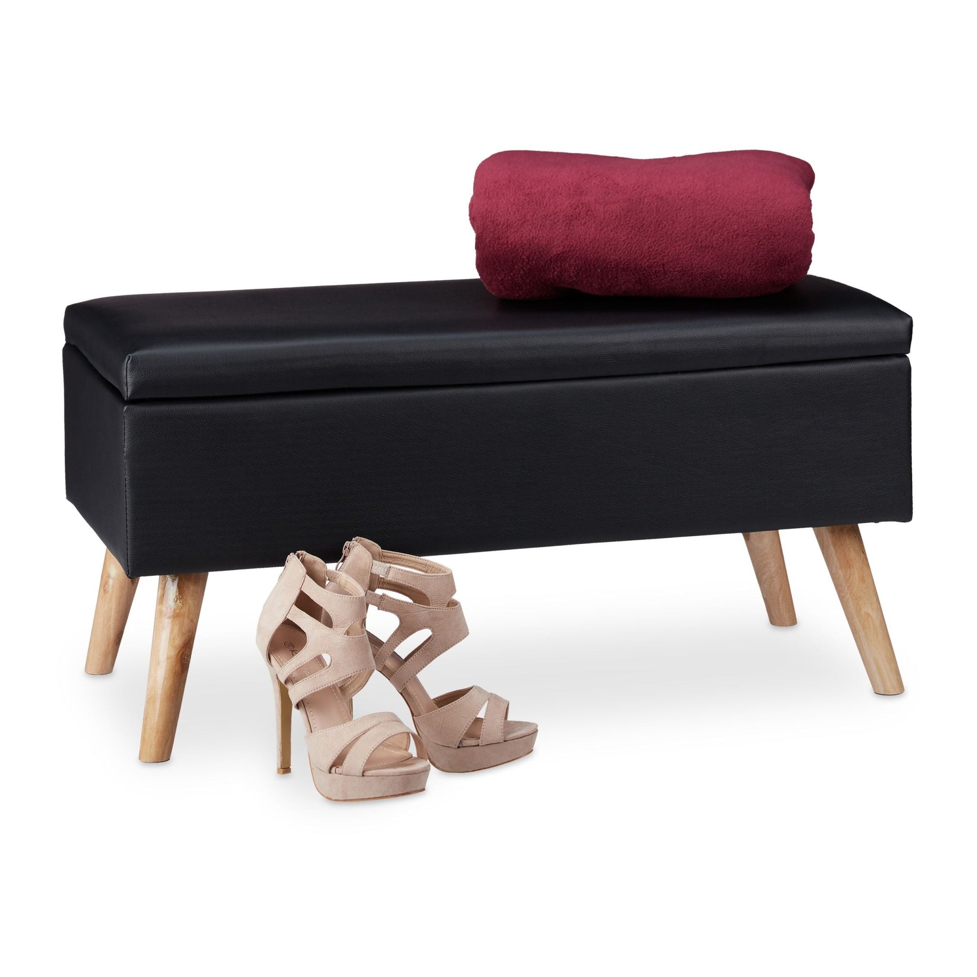 Sitzbank mit Stauraum Hellbraun-Schwarz von Relaxdays
