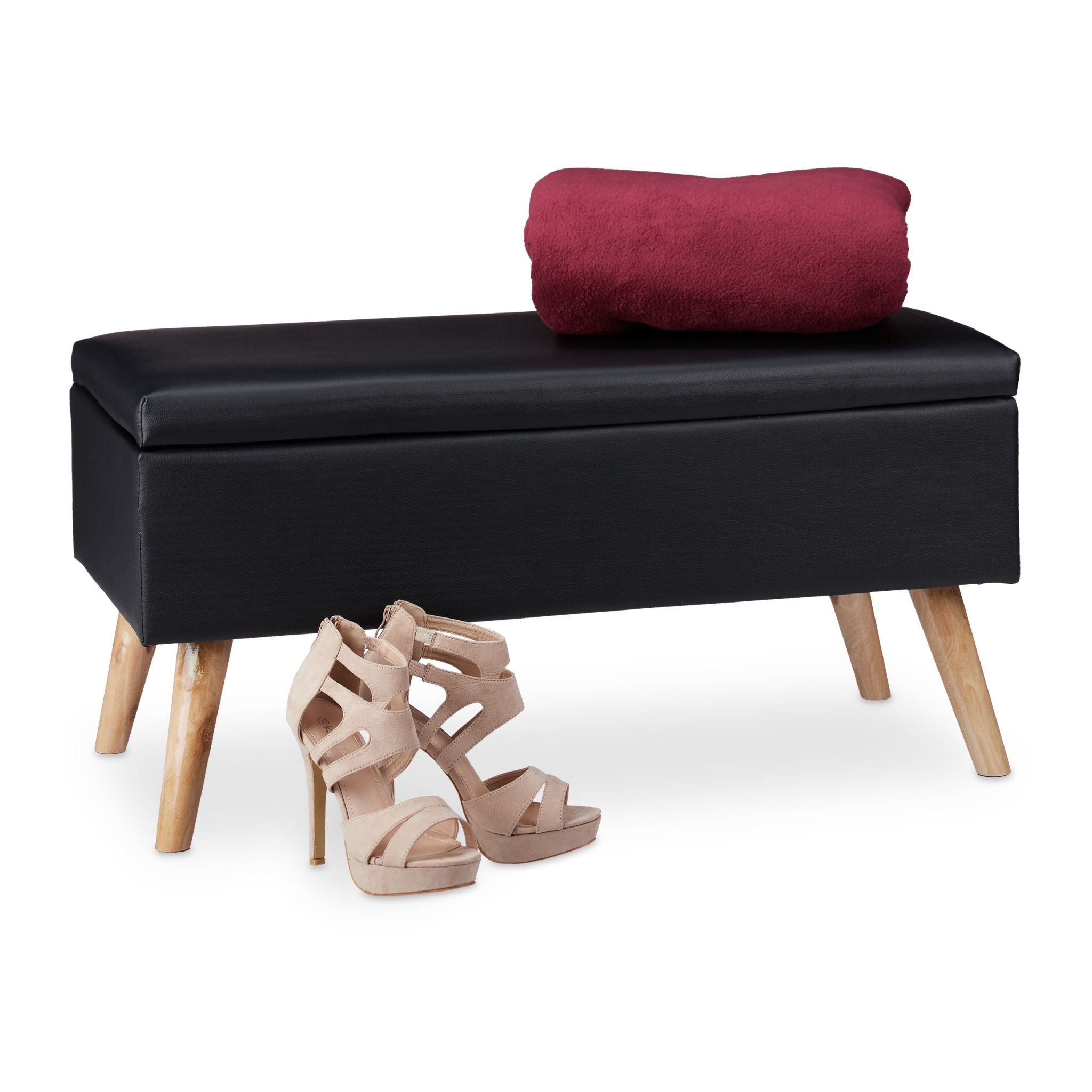 Sitzbank mit Stauraum Hellbraun-Schwarz von Relaxdays