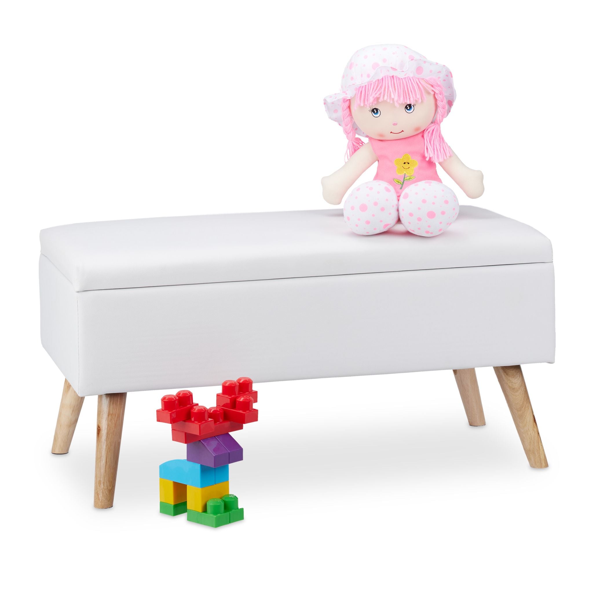 Sitzbank mit Stauraum Weiss-Hellbraun von Relaxdays