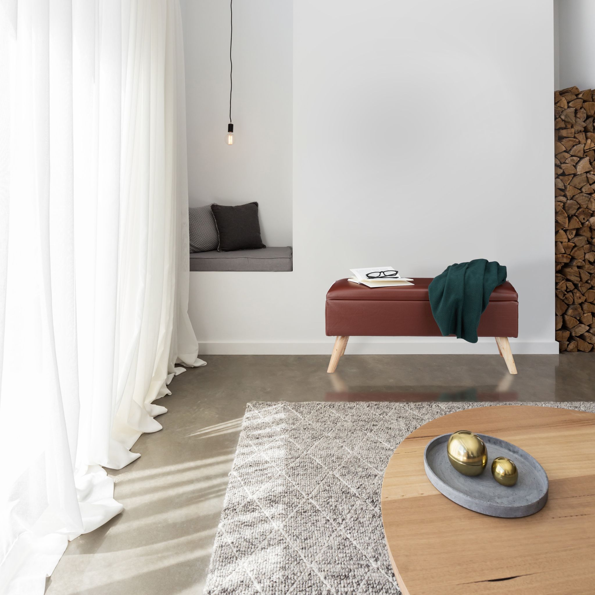 Sitzbank mit Stauraum Weiss-Hellbraun von Relaxdays