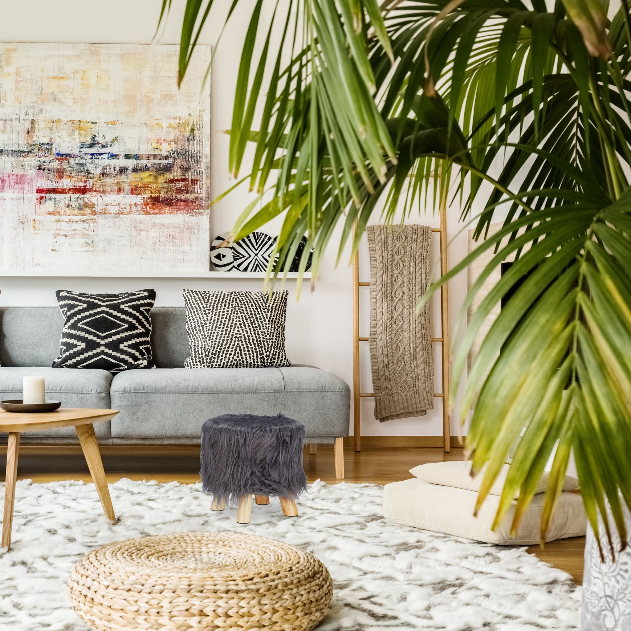 Fell Hocker Hellbraun-Grau von Relaxdays