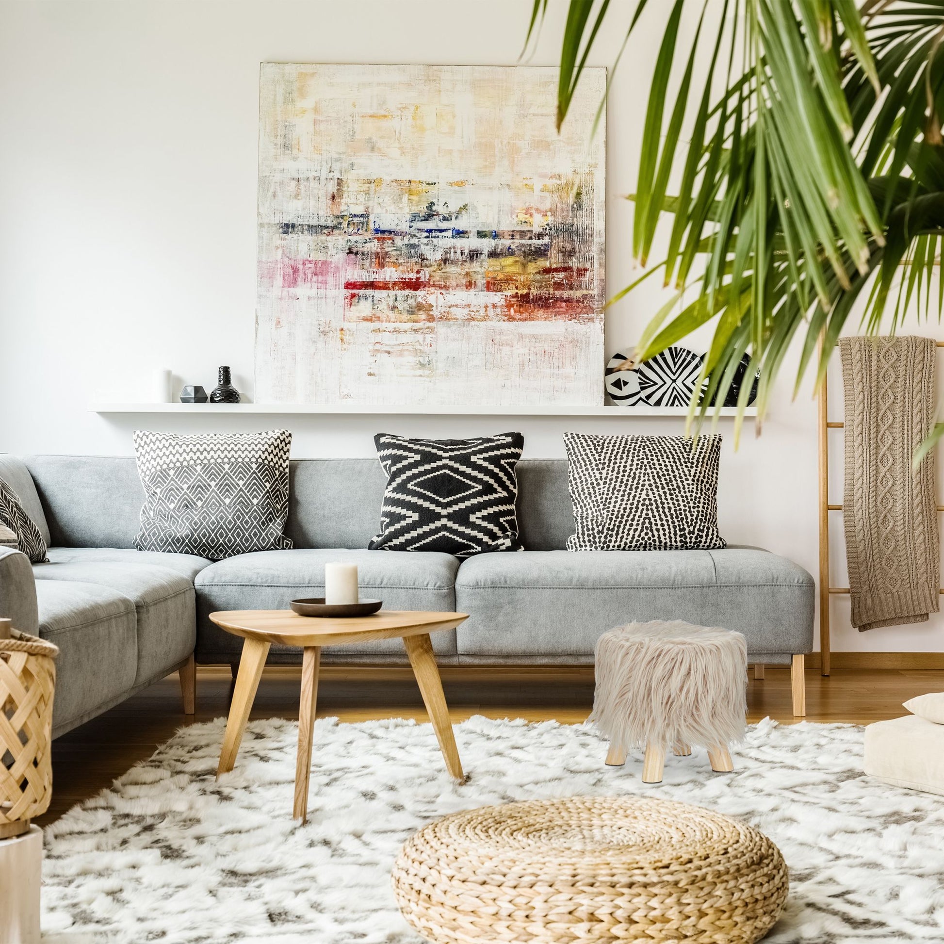 Fell Hocker Beige-Hellbraun von Relaxdays