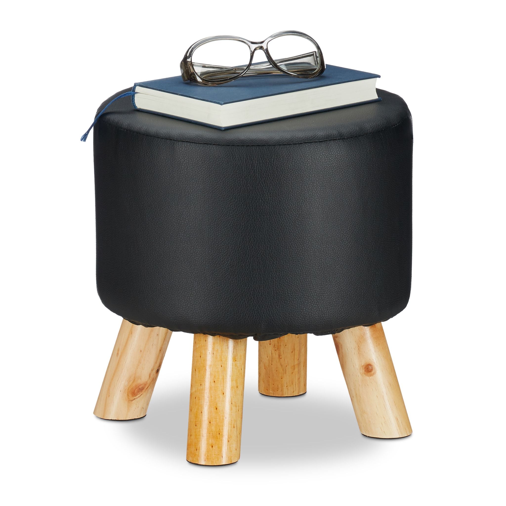 Hocker Kunstleder Hellbraun-Schwarz von Relaxdays