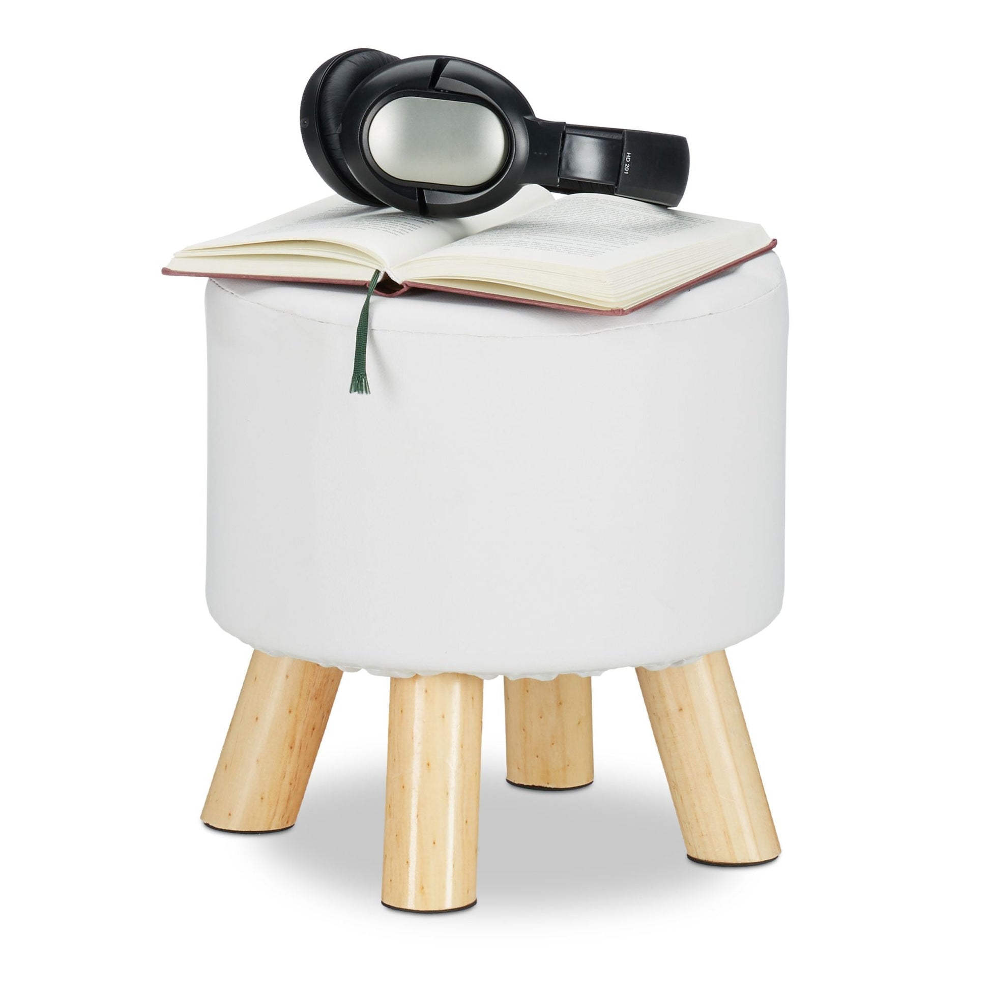 Hocker Kunstleder Weiss-Hellbraun von Relaxdays