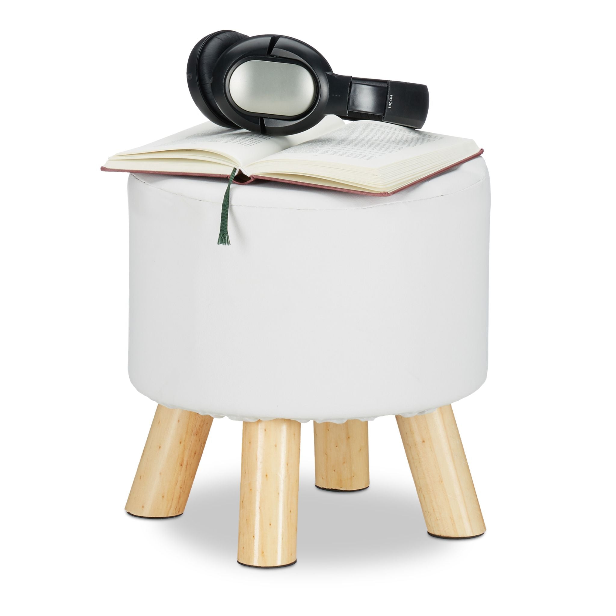 Hocker Kunstleder Weiss-Hellbraun von Relaxdays