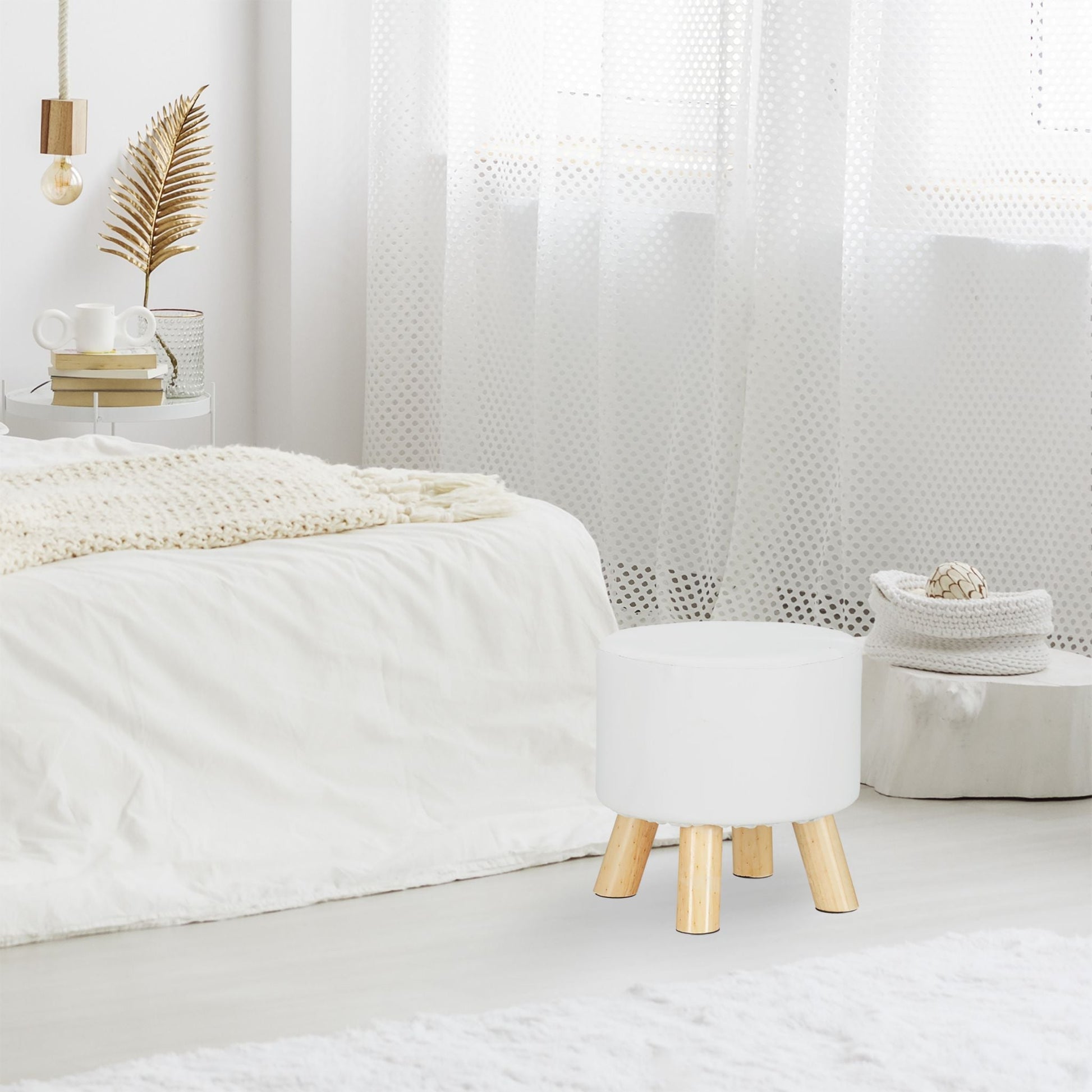 Hocker Kunstleder Weiss-Hellbraun von Relaxdays