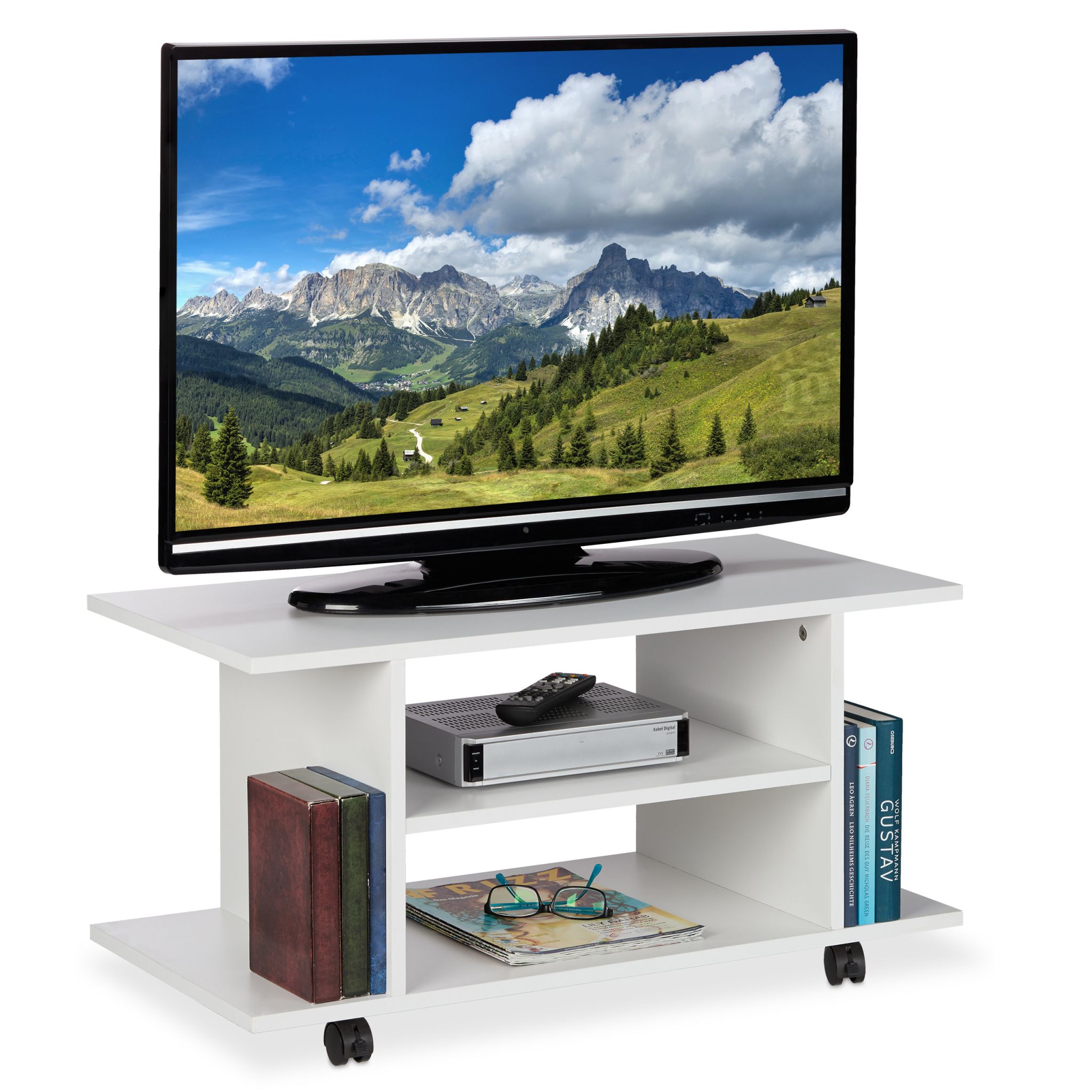 TV Board mit Rollen weiss Weiss von Relaxdays