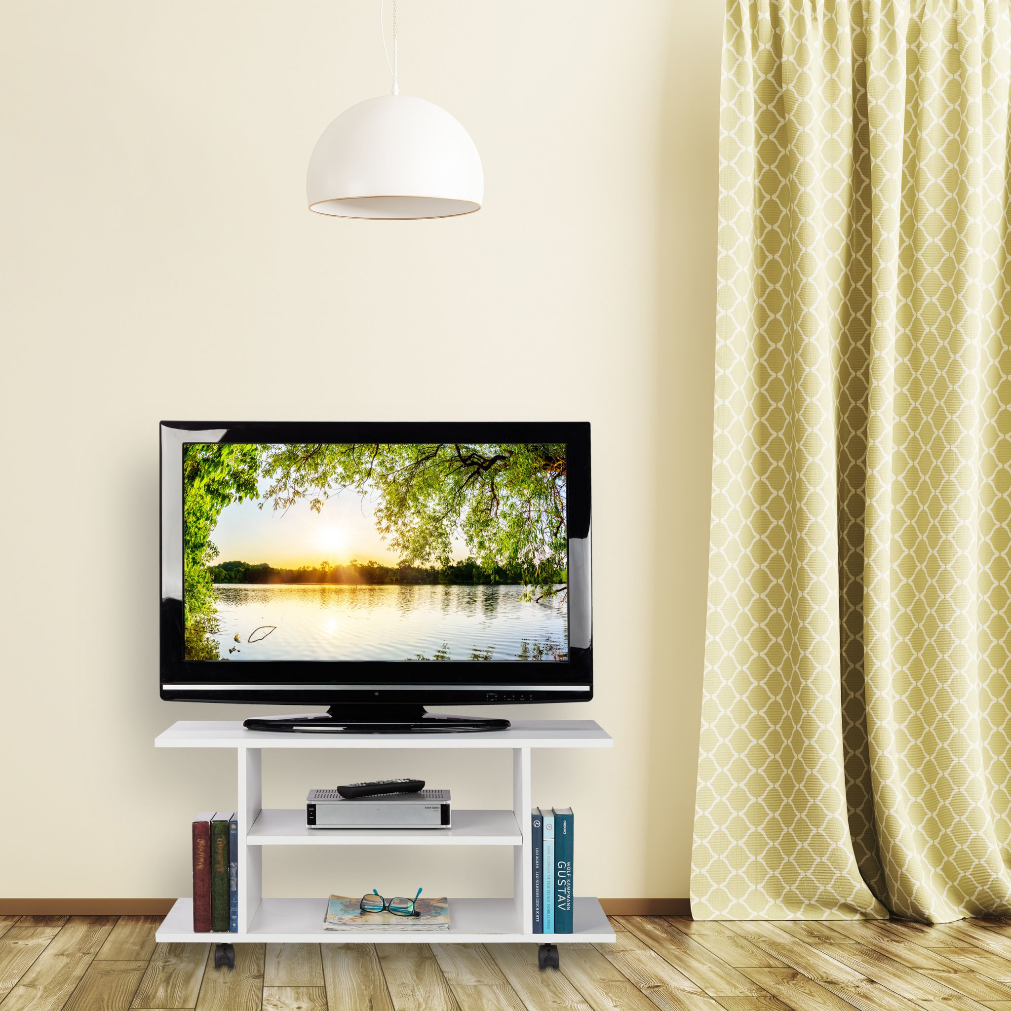 TV Board mit Rollen weiss Weiss von Relaxdays