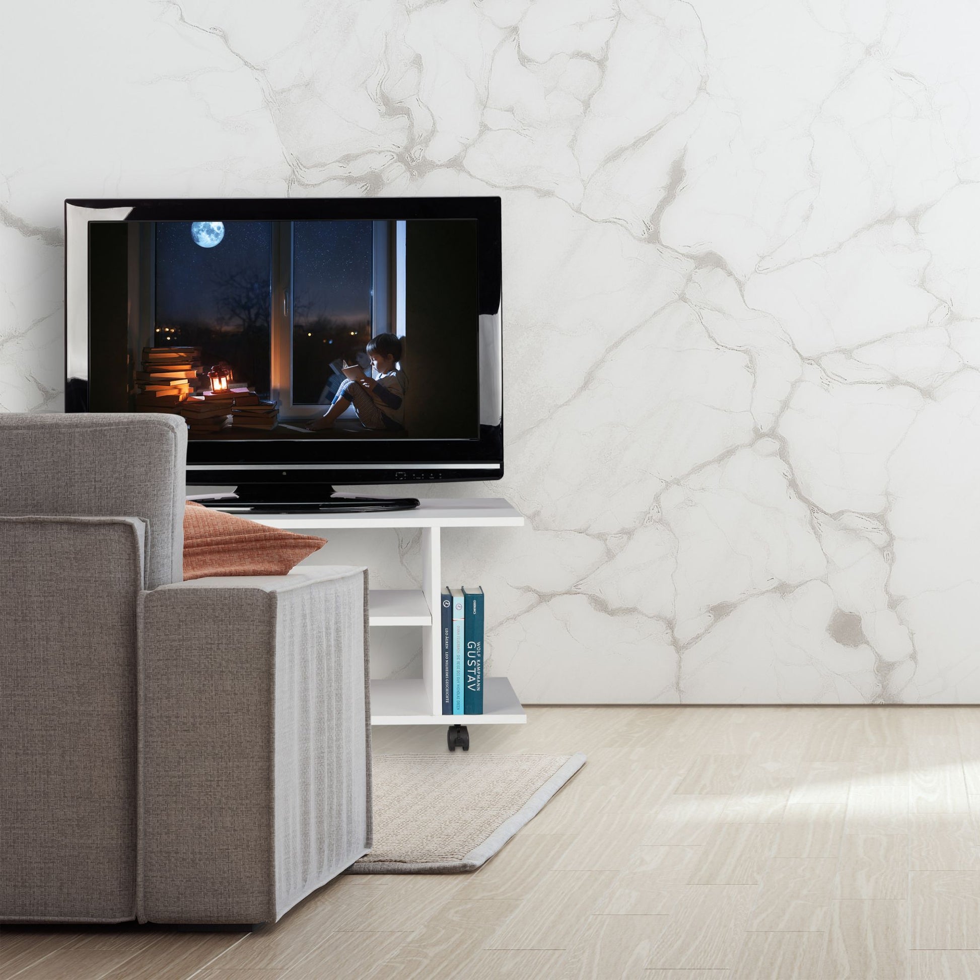 TV Board mit Rollen weiss Weiss von Relaxdays