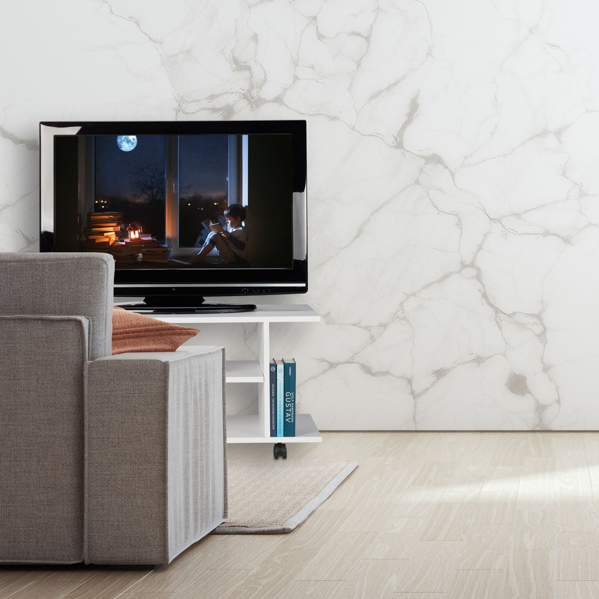 TV Board mit Rollen weiss Weiss von Relaxdays