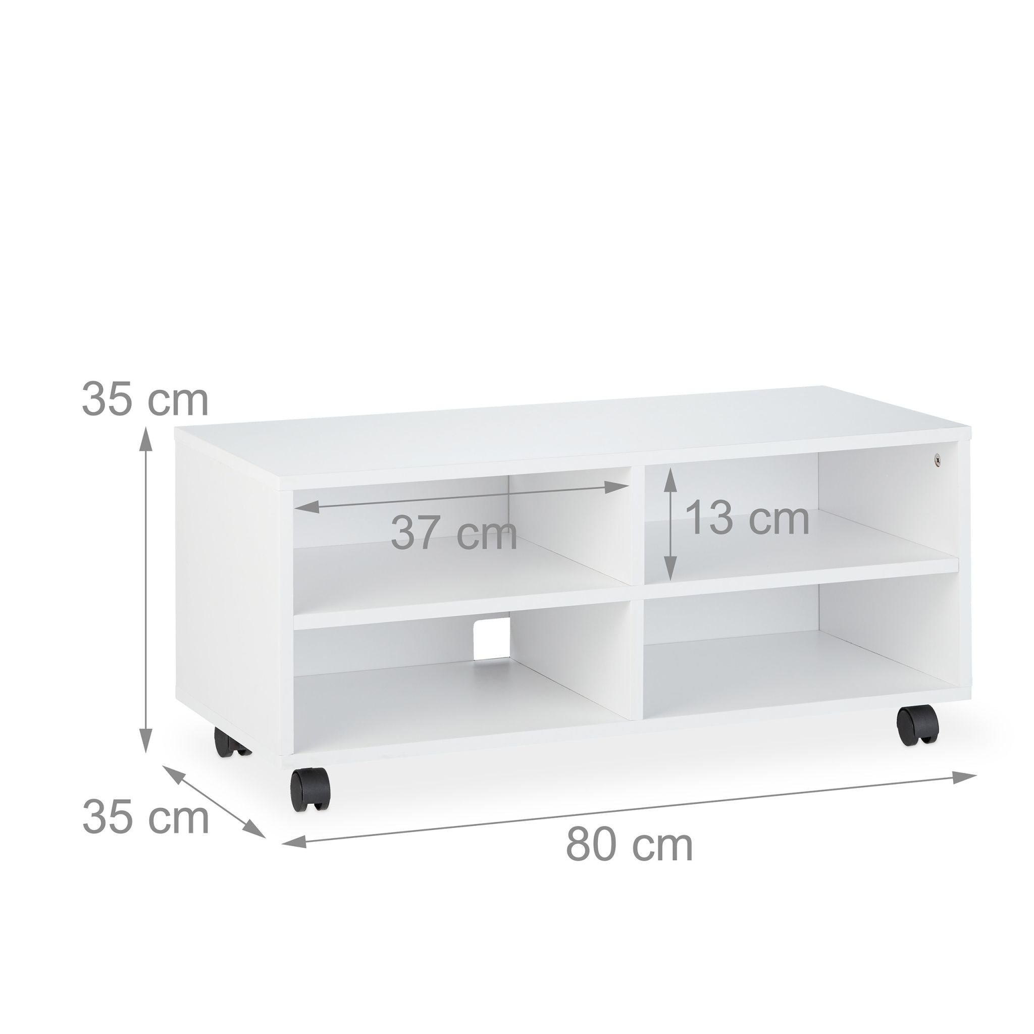 TV Board mit 4 Fächern rollbar Weiss von Relaxdays
