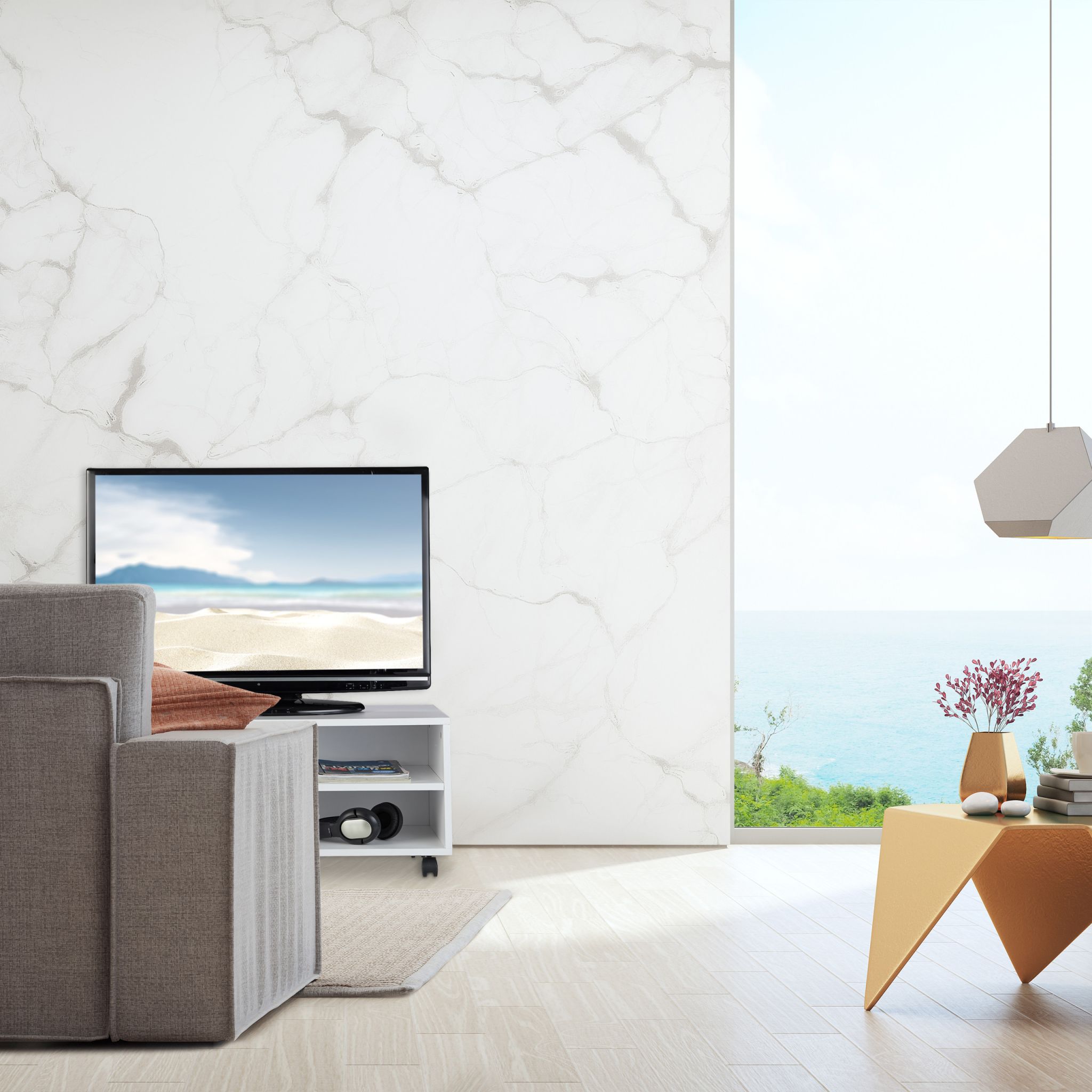 TV Board mit 4 Fächern rollbar Weiss von Relaxdays