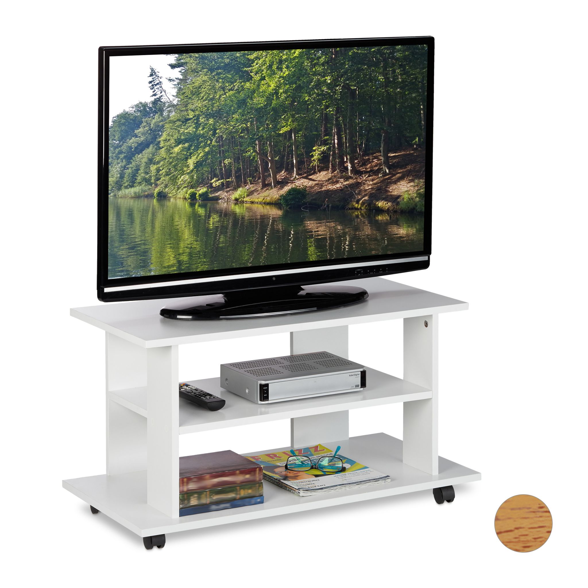 TV Board fahrbar Weiss von Relaxdays