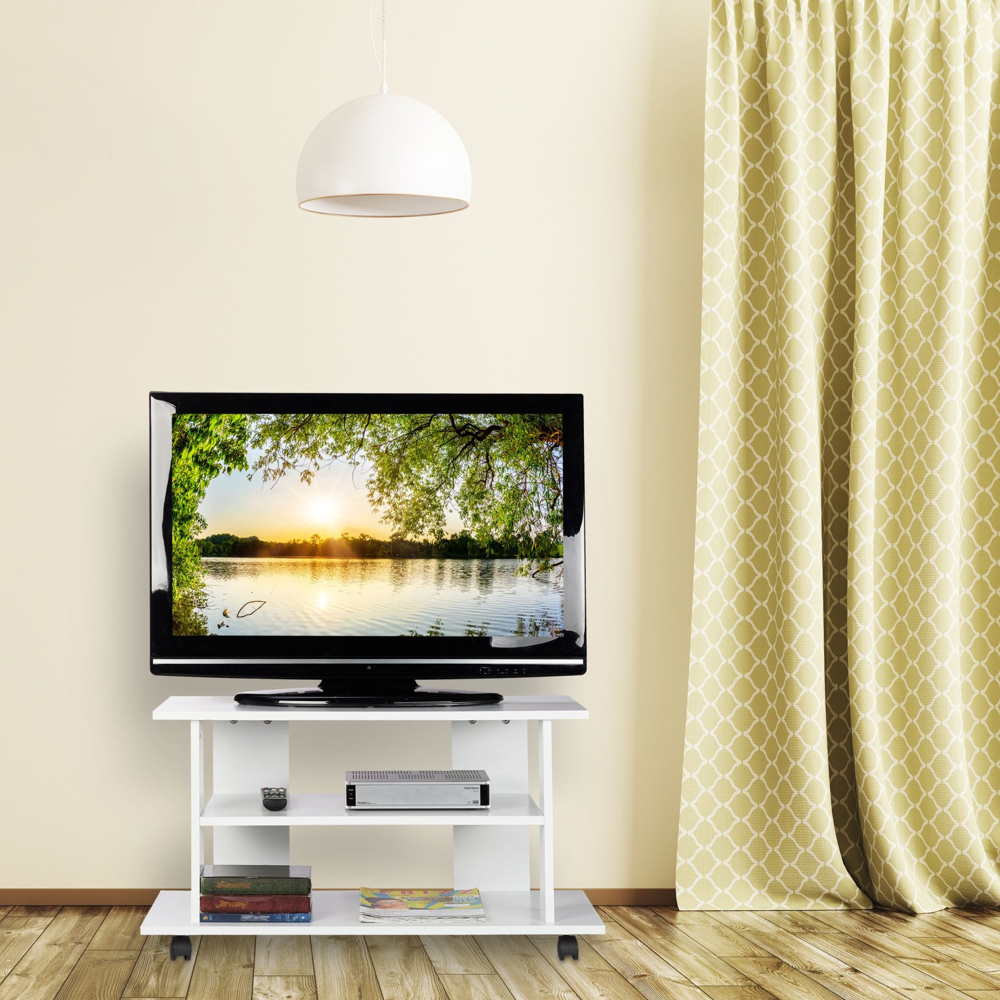 TV Board fahrbar Weiss von Relaxdays