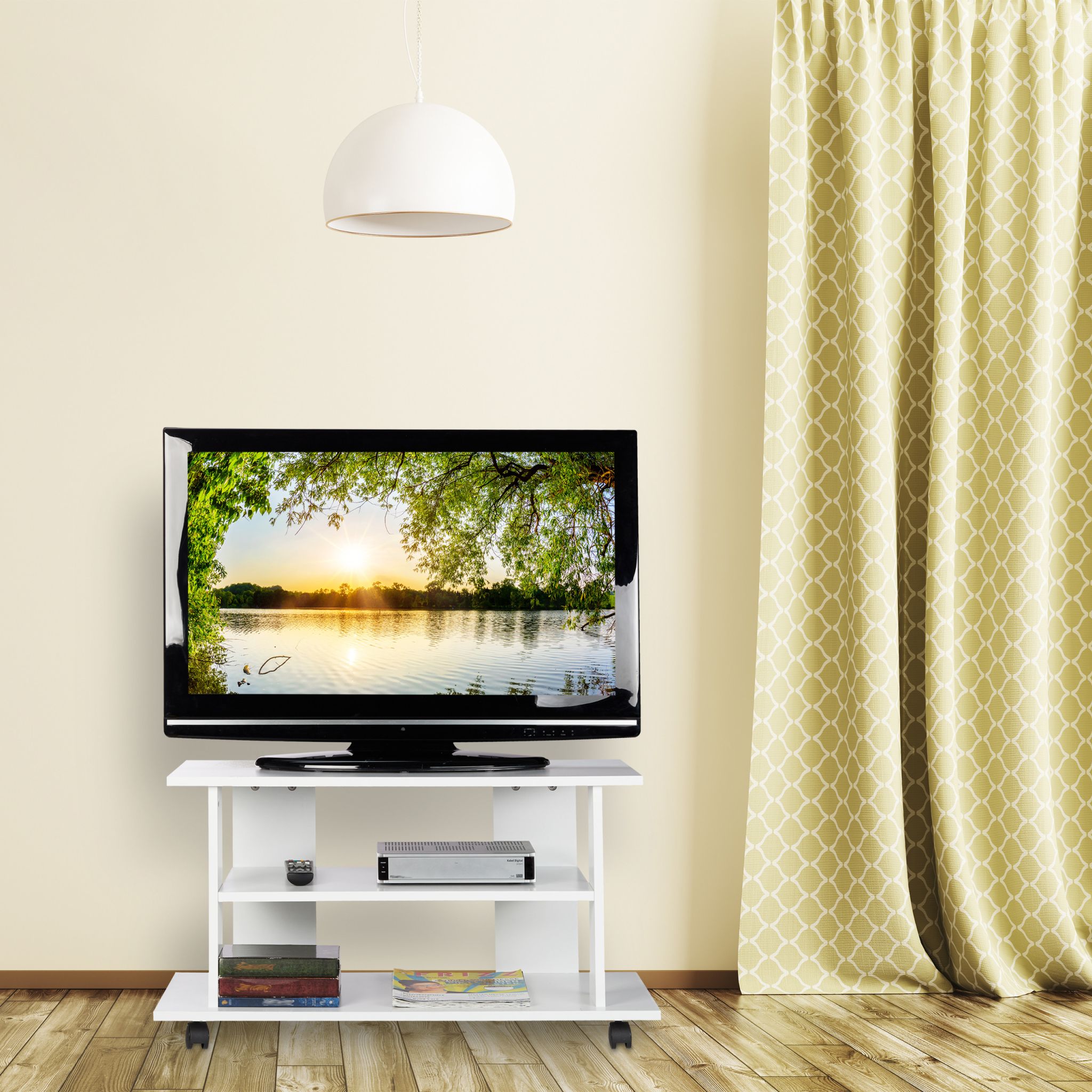 TV Board fahrbar Weiss von Relaxdays