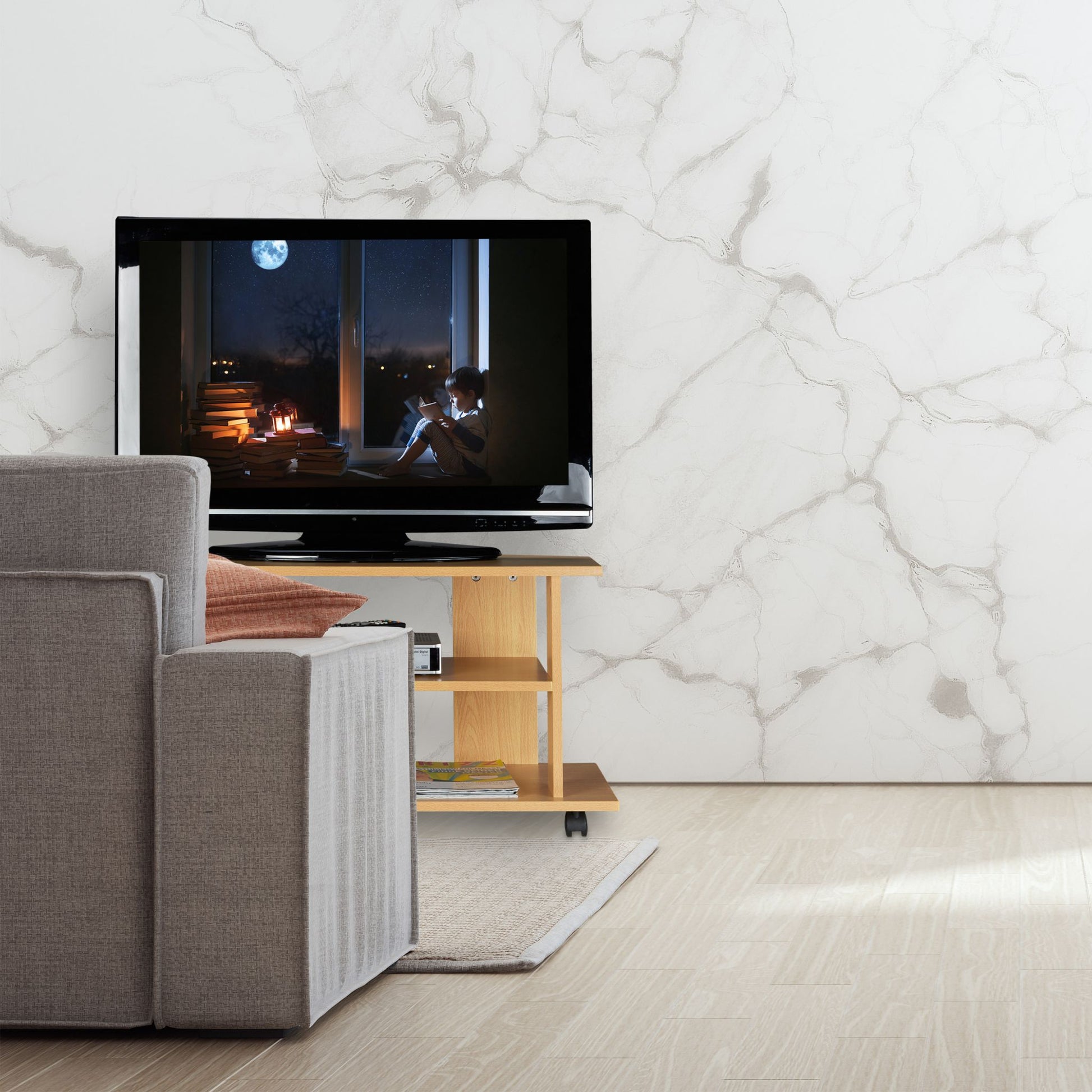 TV Board fahrbar Weiss von Relaxdays