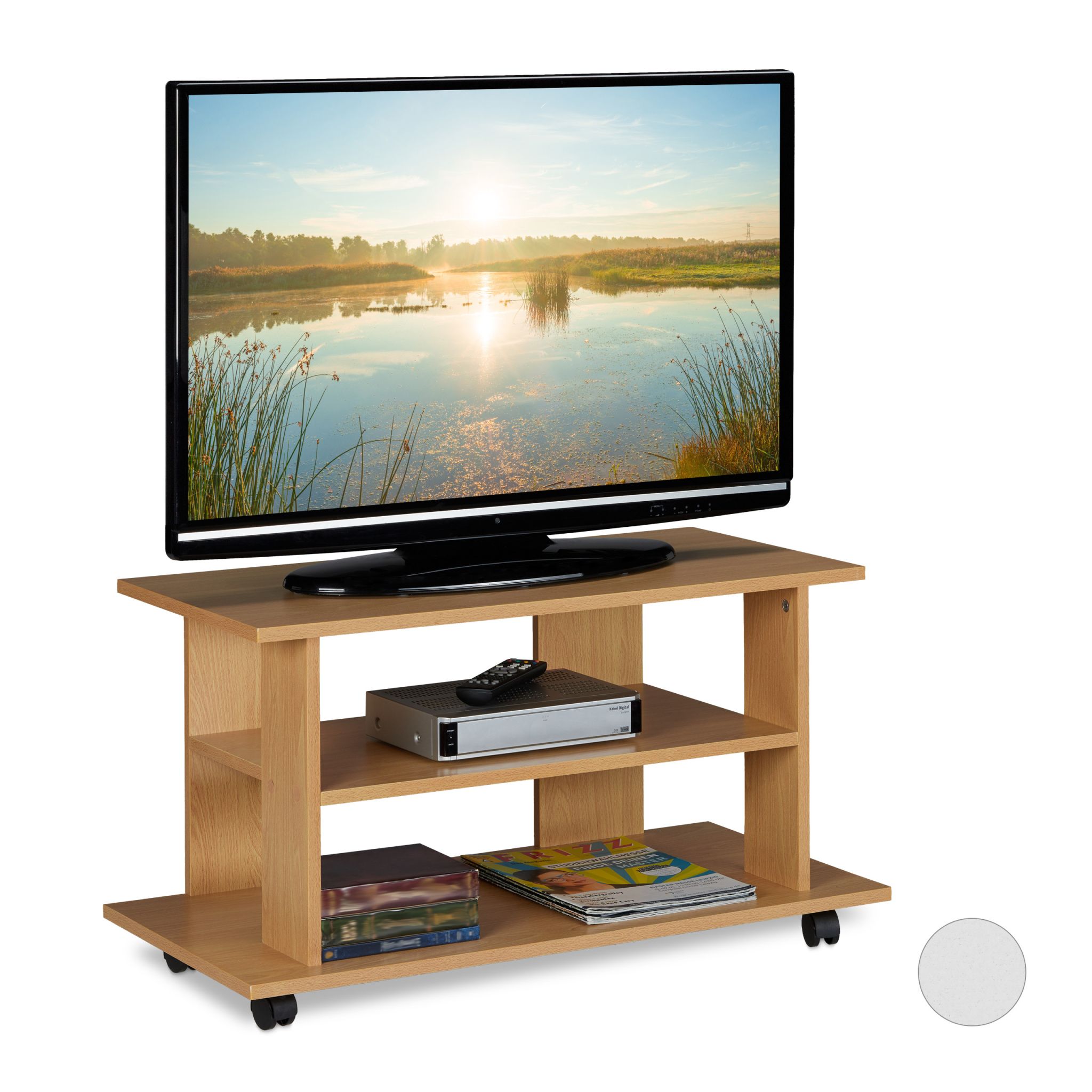 TV Board fahrbar Hellbraun von Relaxdays
