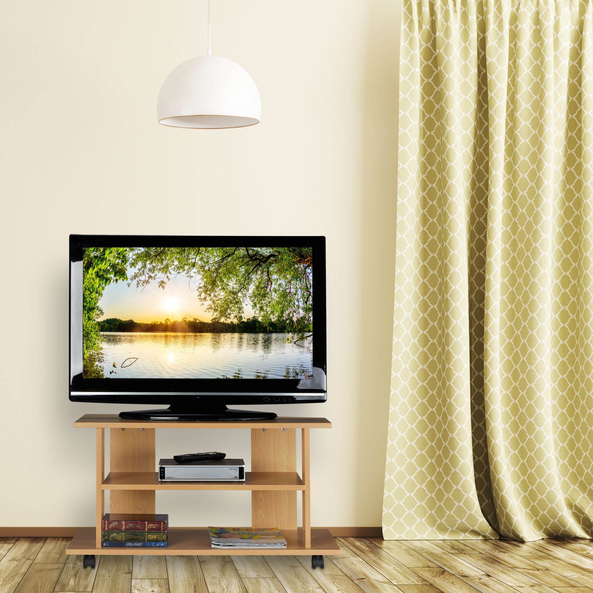 TV Board fahrbar Hellbraun von Relaxdays