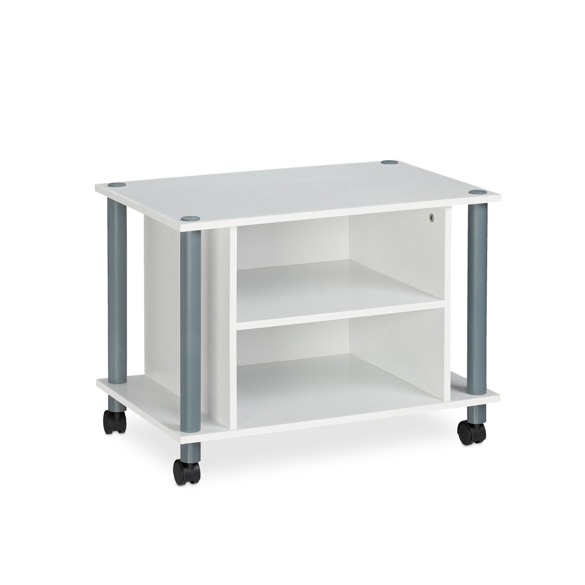 TV Tisch mit Rollen und 2 Fächern Weiss-Grau von Relaxdays