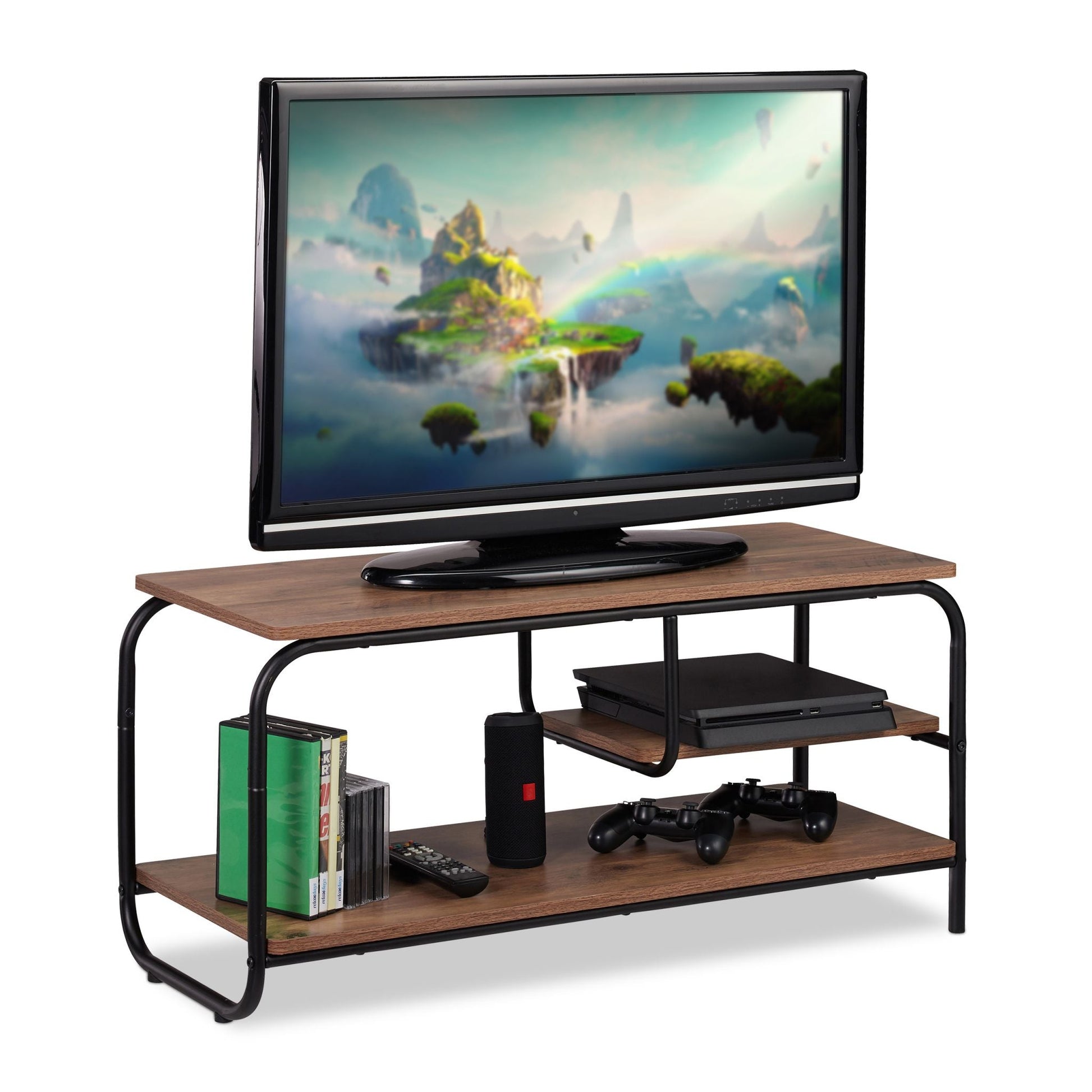 TV Board mit Ablage Braun-Schwarz von Relaxdays