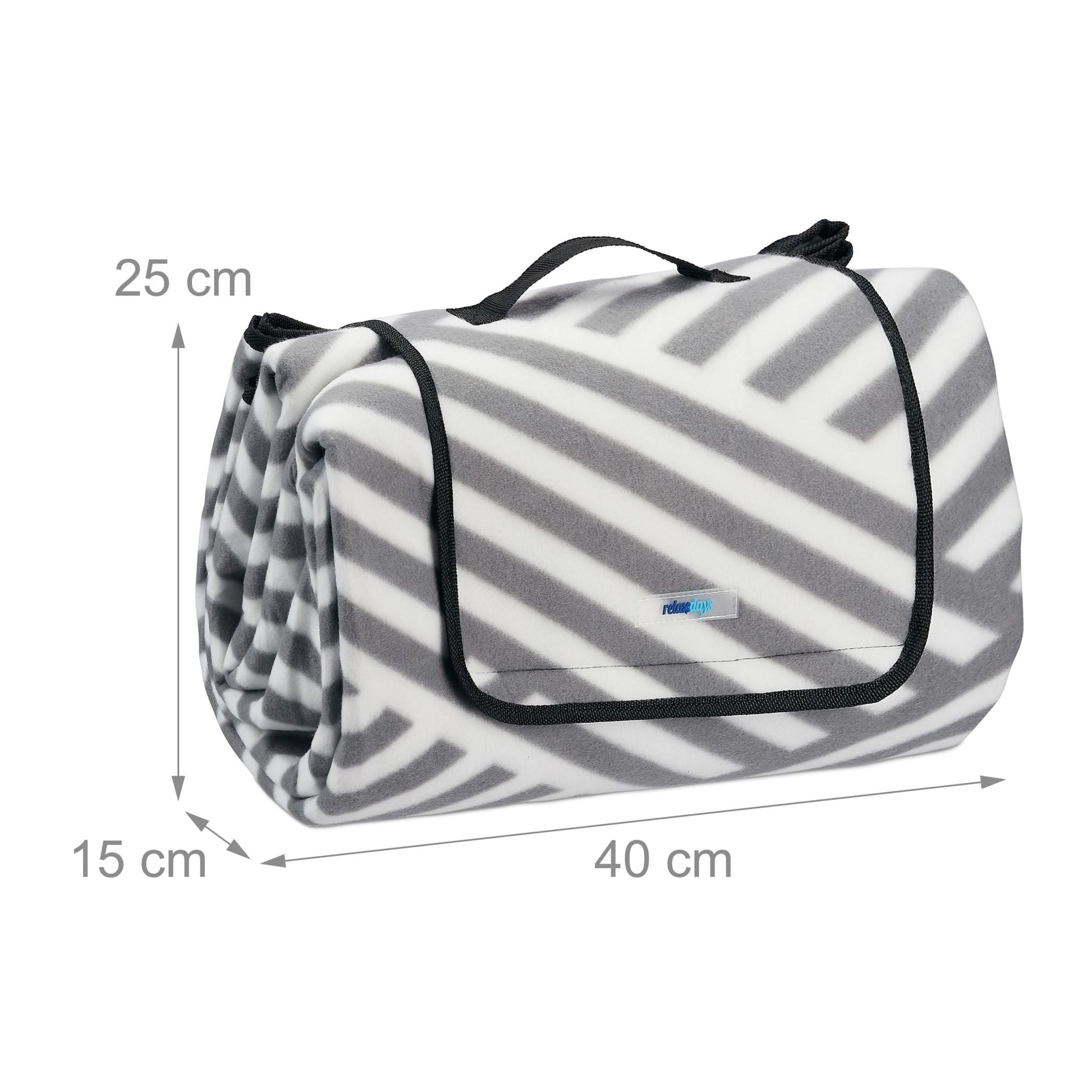 Picknickdecke Streifen Weiss-Grau von Relaxdays