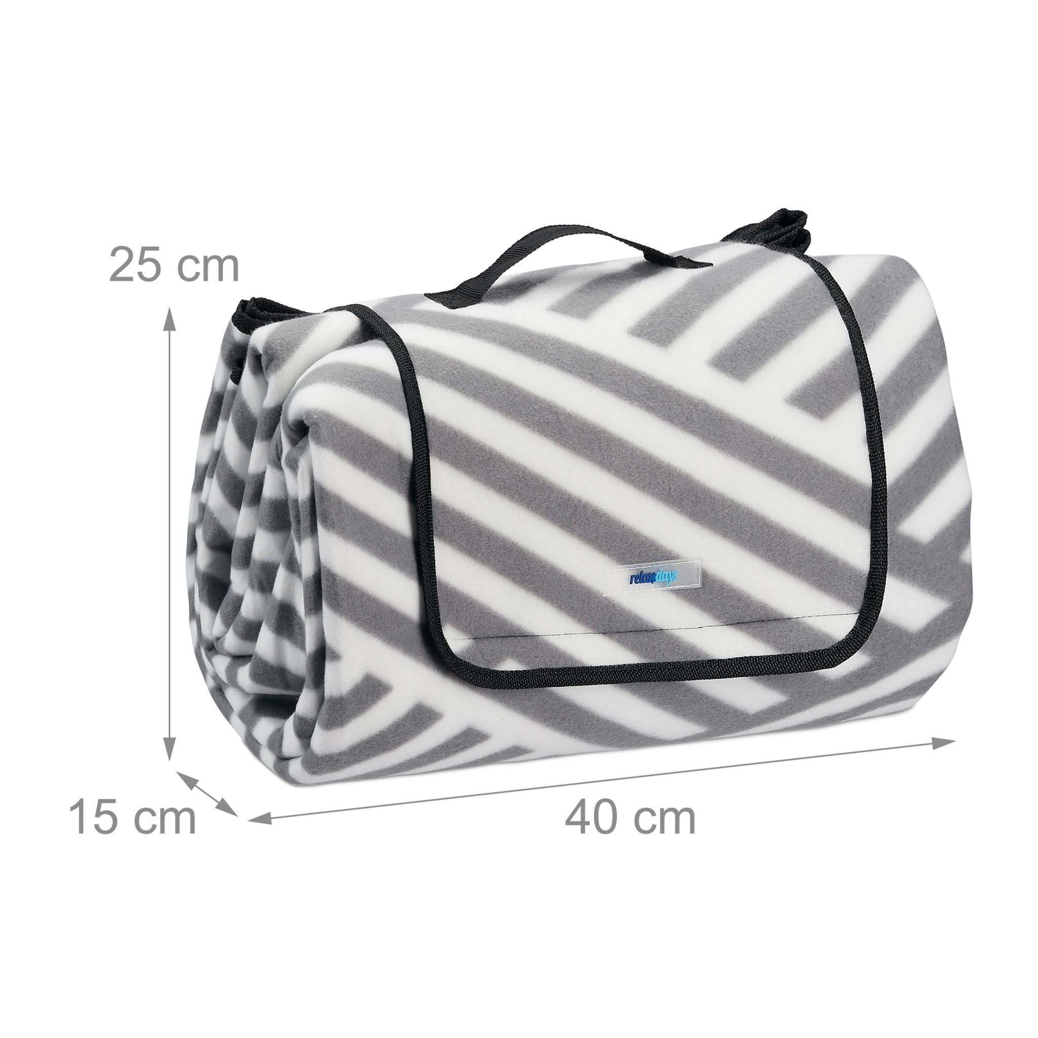 Picknickdecke Streifen Weiss-Grau von Relaxdays