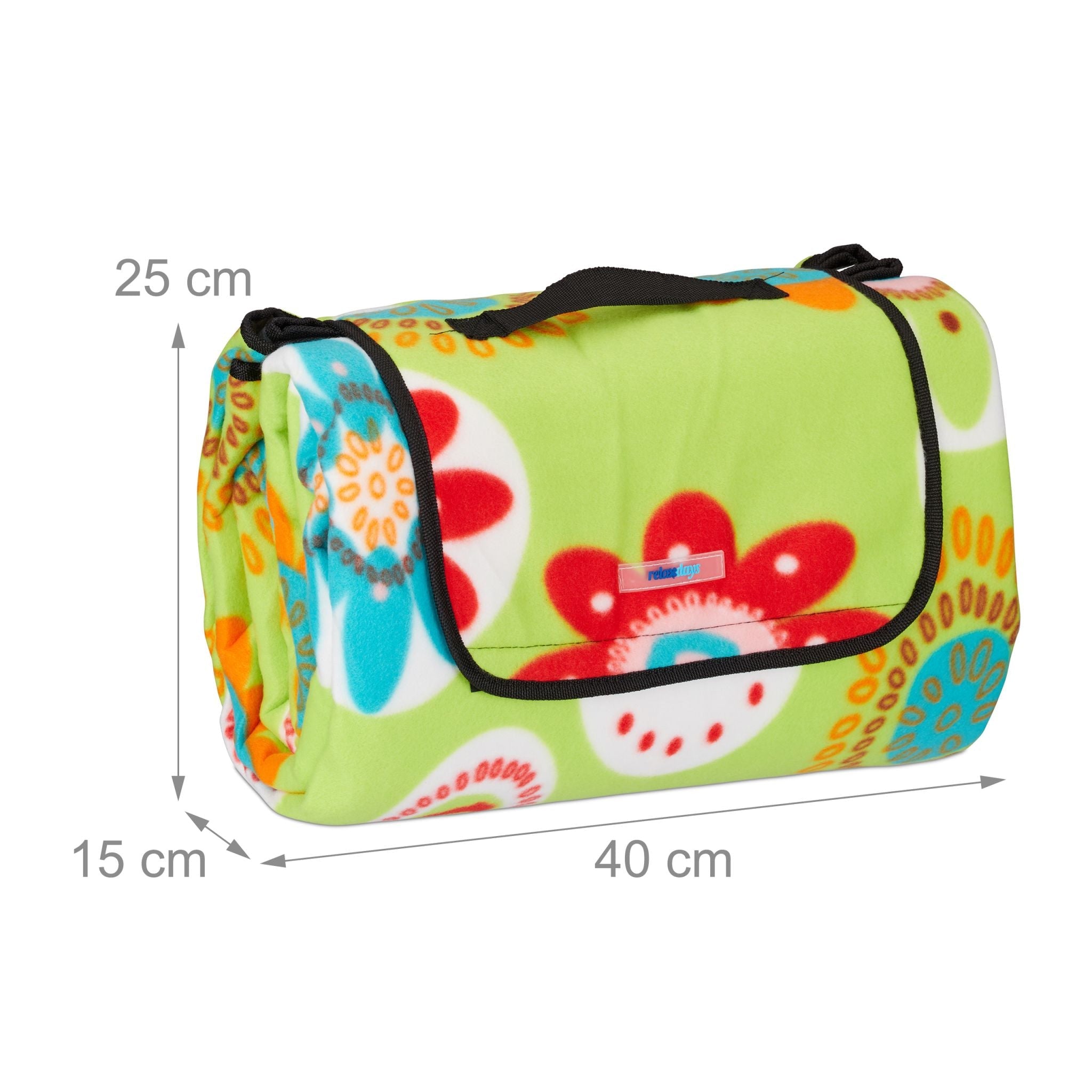 Picknickdecke Blumen Grün-Hellblau-Rot von Relaxdays
