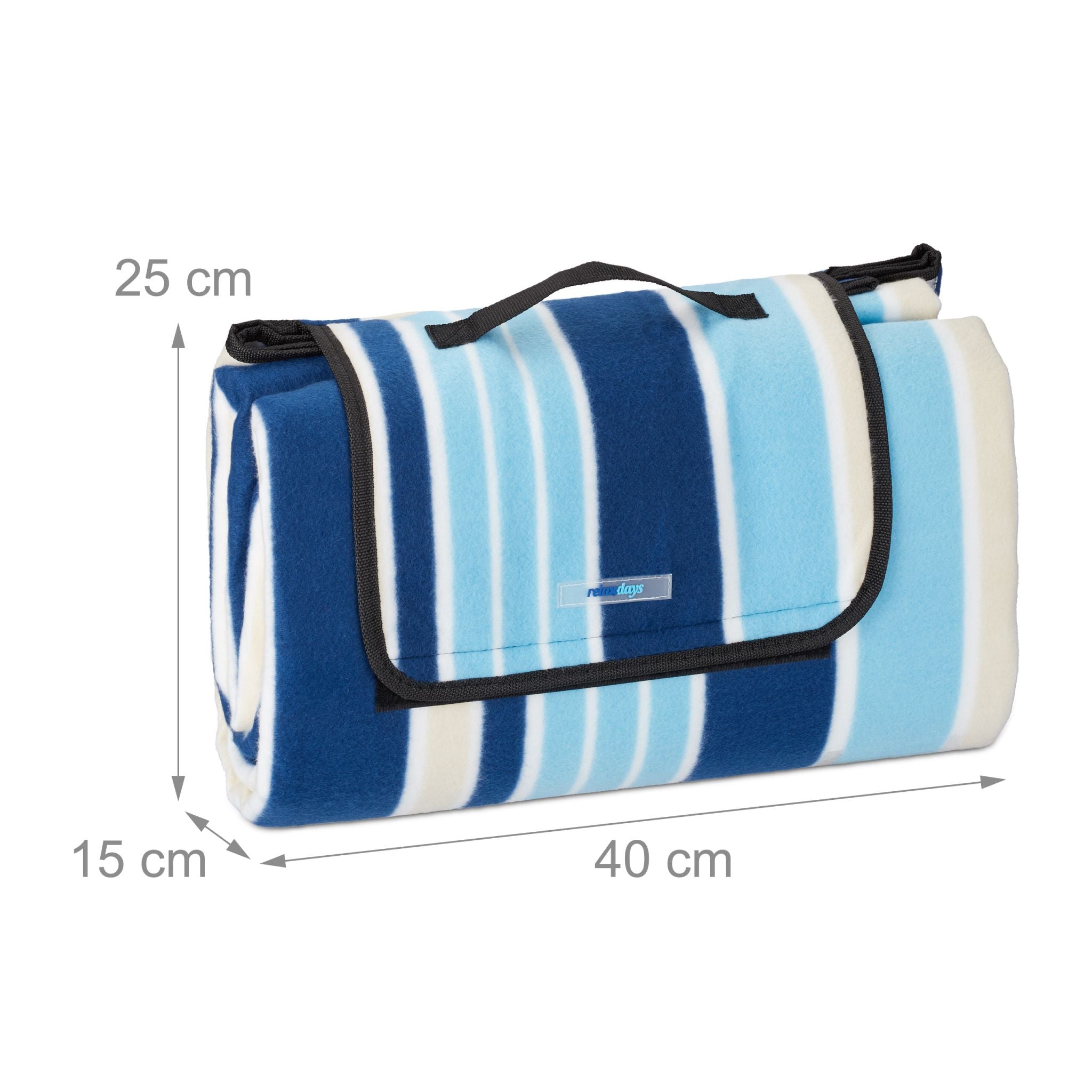 Picknickdecke Streifen Weiss-Dunkelblau-Hellblau von Relaxdays