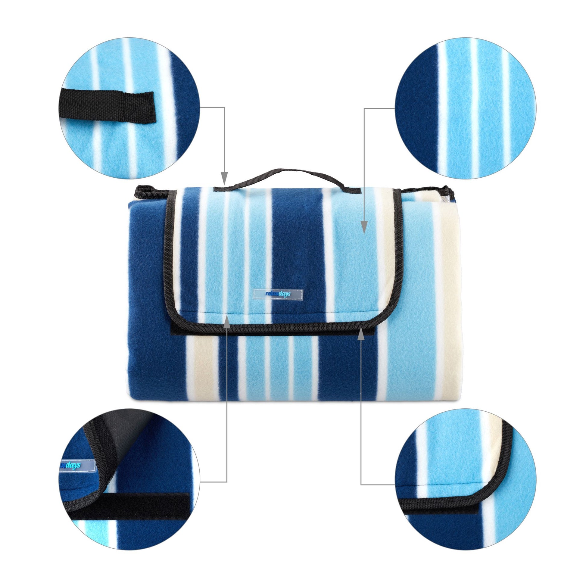 Picknickdecke Streifen Weiss-Dunkelblau-Hellblau von Relaxdays