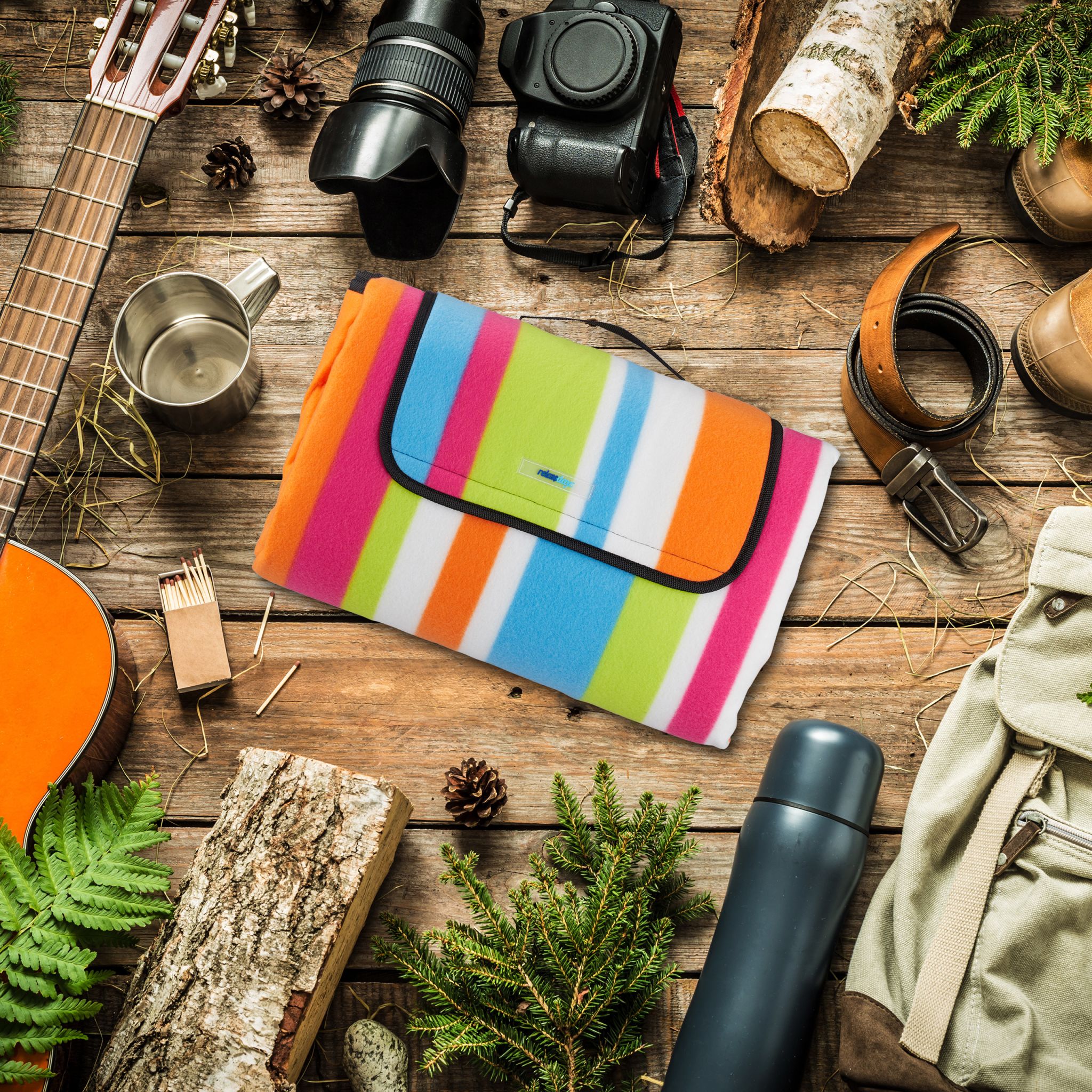 Picknickdecke Streifen Grün-Hellblau-Orange von Relaxdays