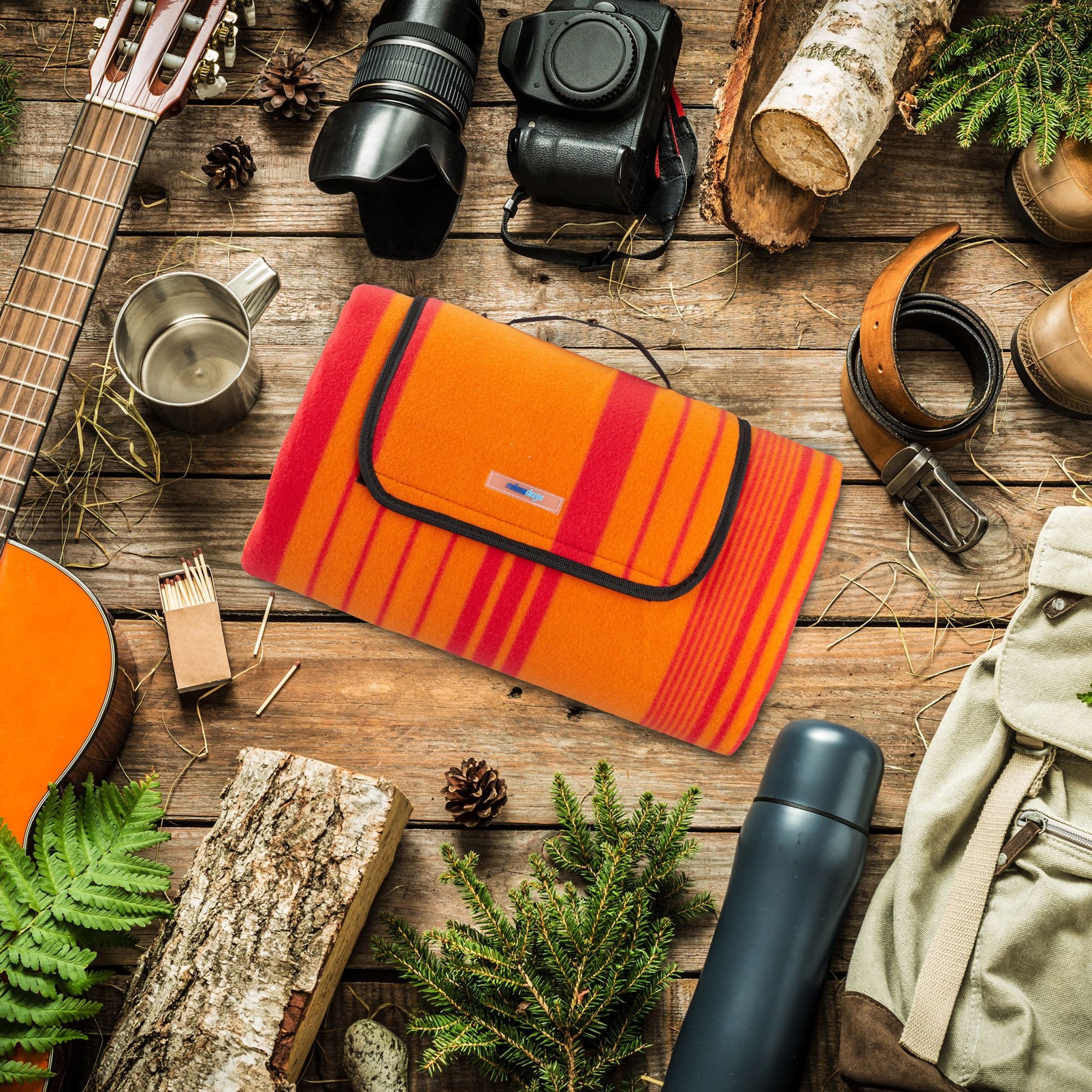 Picknickdecke Streifen Orange-Rot von Relaxdays