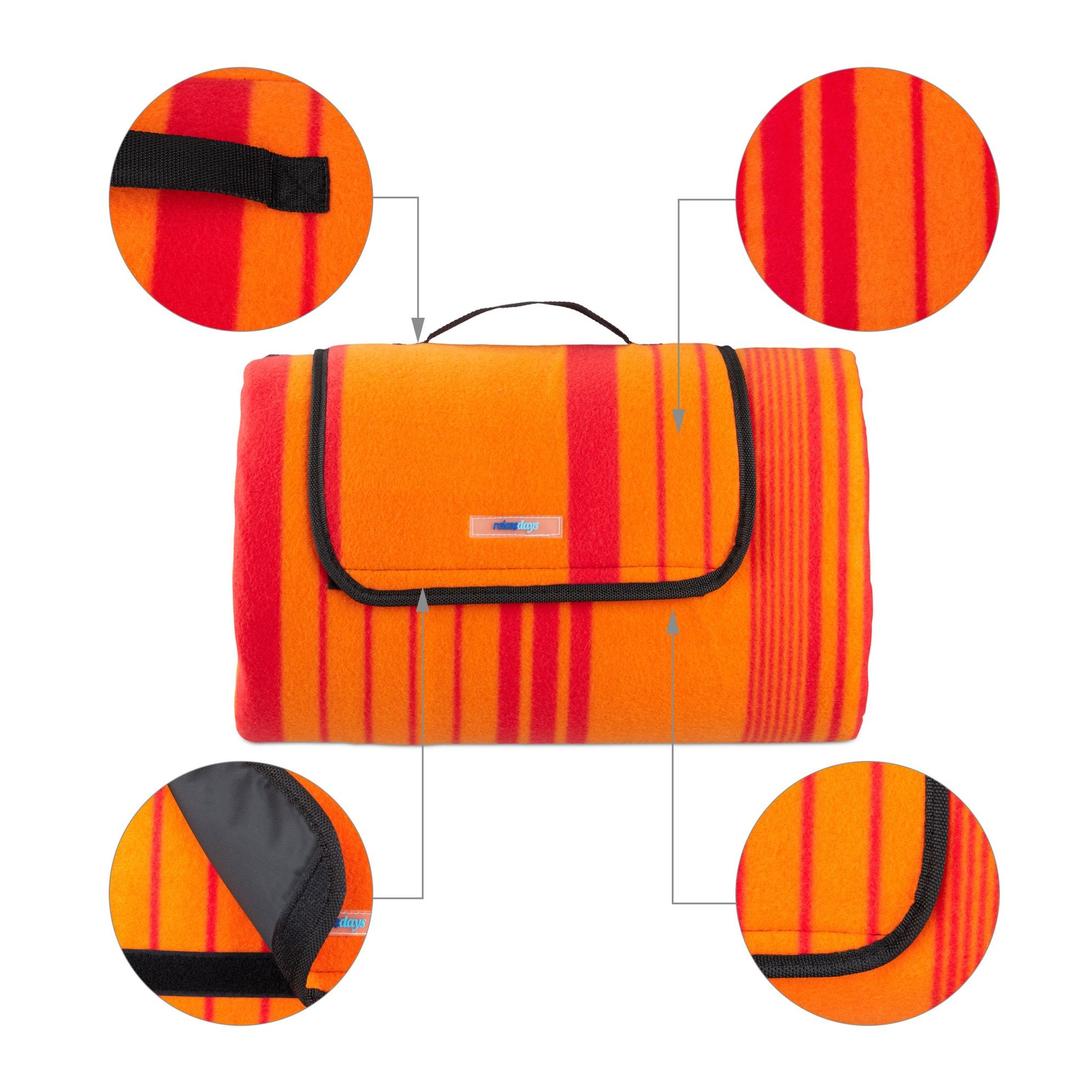 Picknickdecke Streifen Orange-Rot von Relaxdays