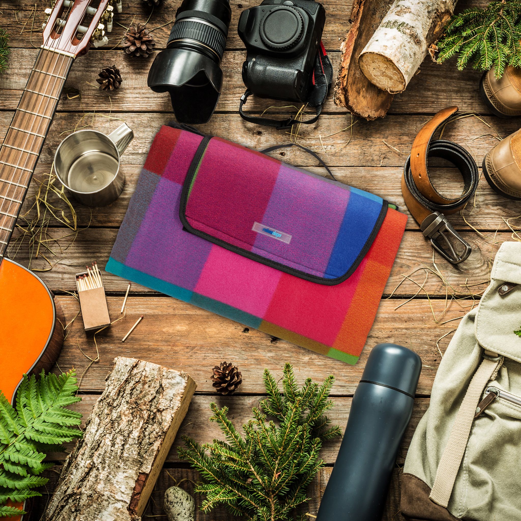 Picknickdecke Karo Blau-Gelb-Rot von Relaxdays