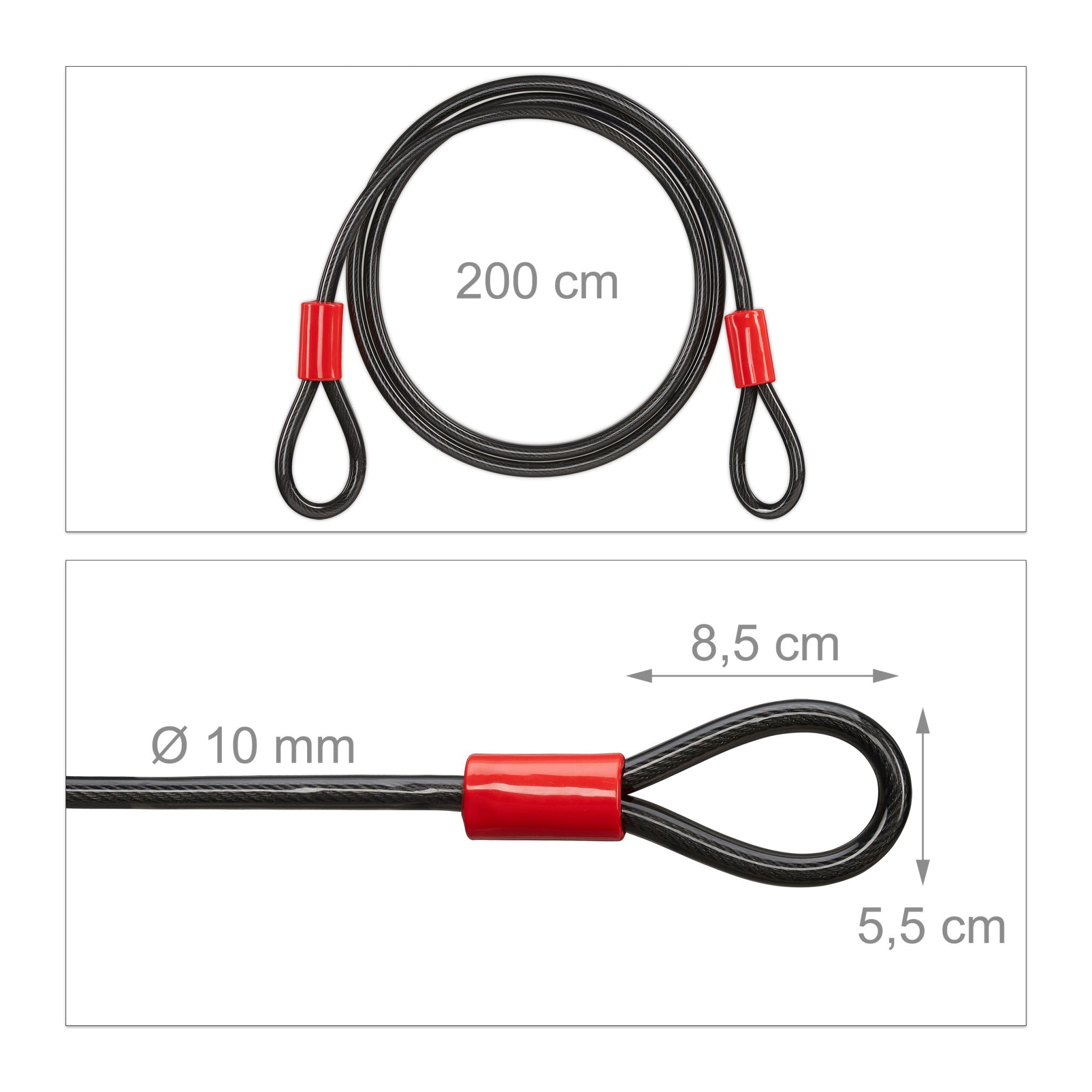 Schlaufenkabel 2m Rot-Schwarz von Relaxdays