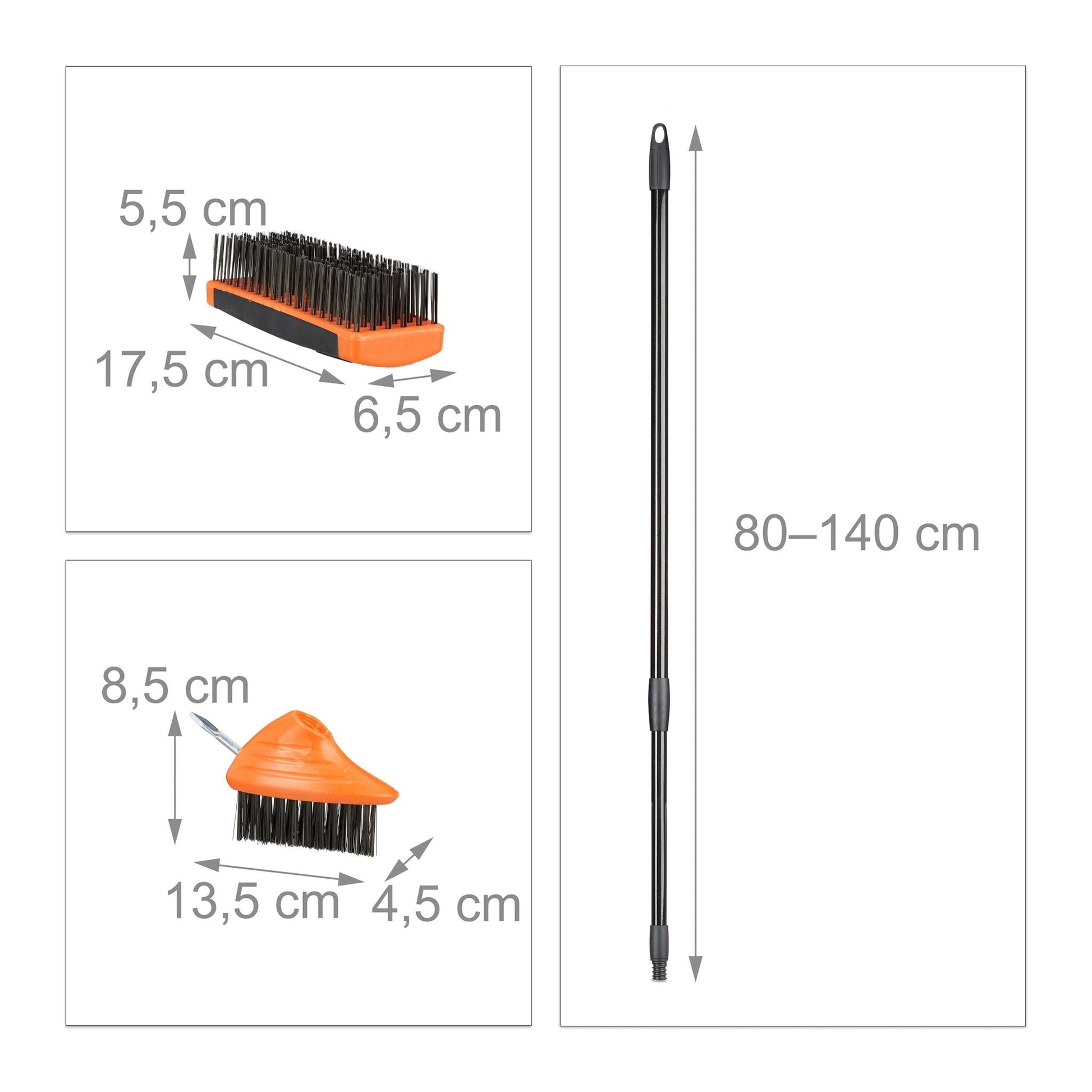 Fugenbürste Set mit Teleskopstiel Orange-Schwarz von Relaxdays
