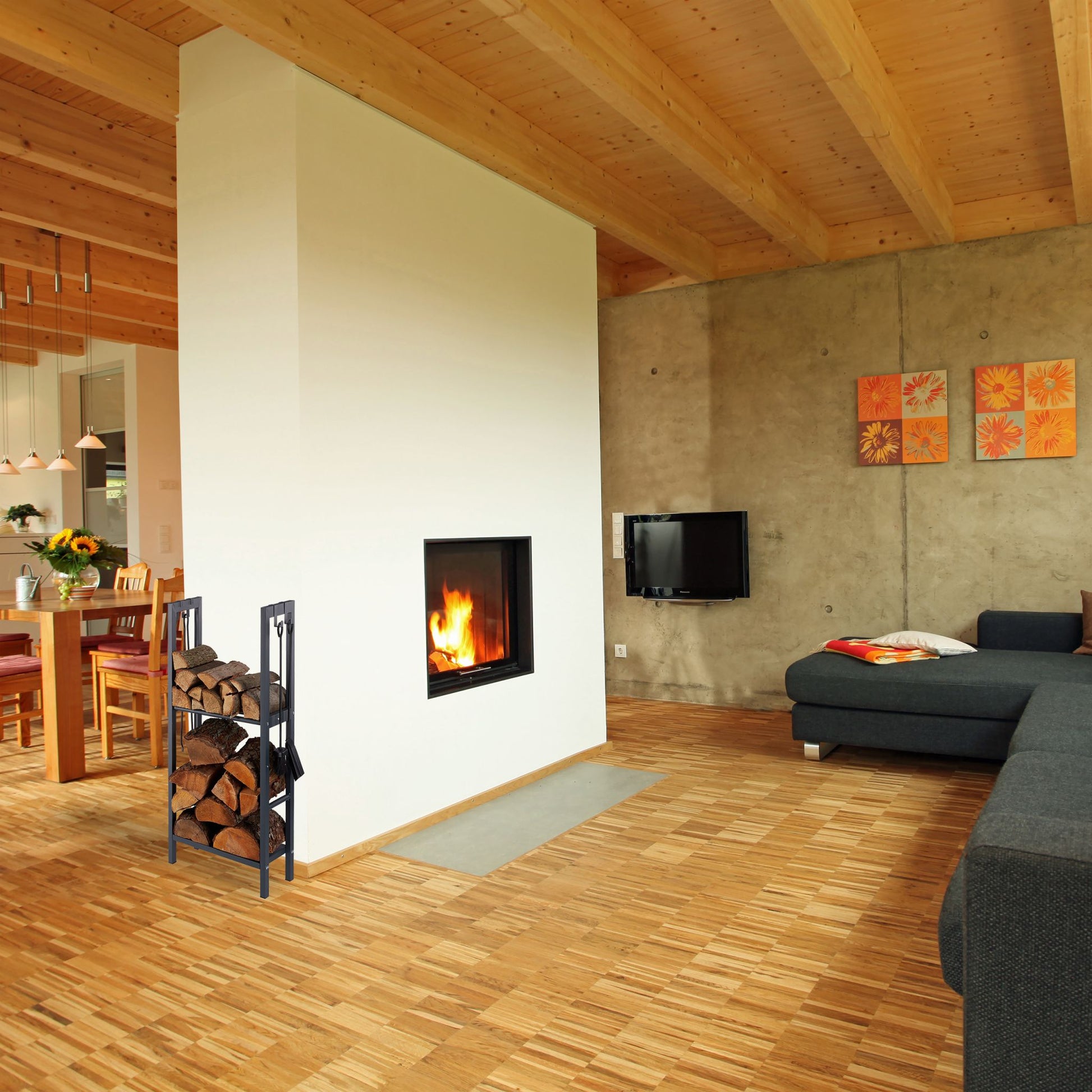 Kaminholzregal mit 2 Ablagen Anthrazit von Relaxdays