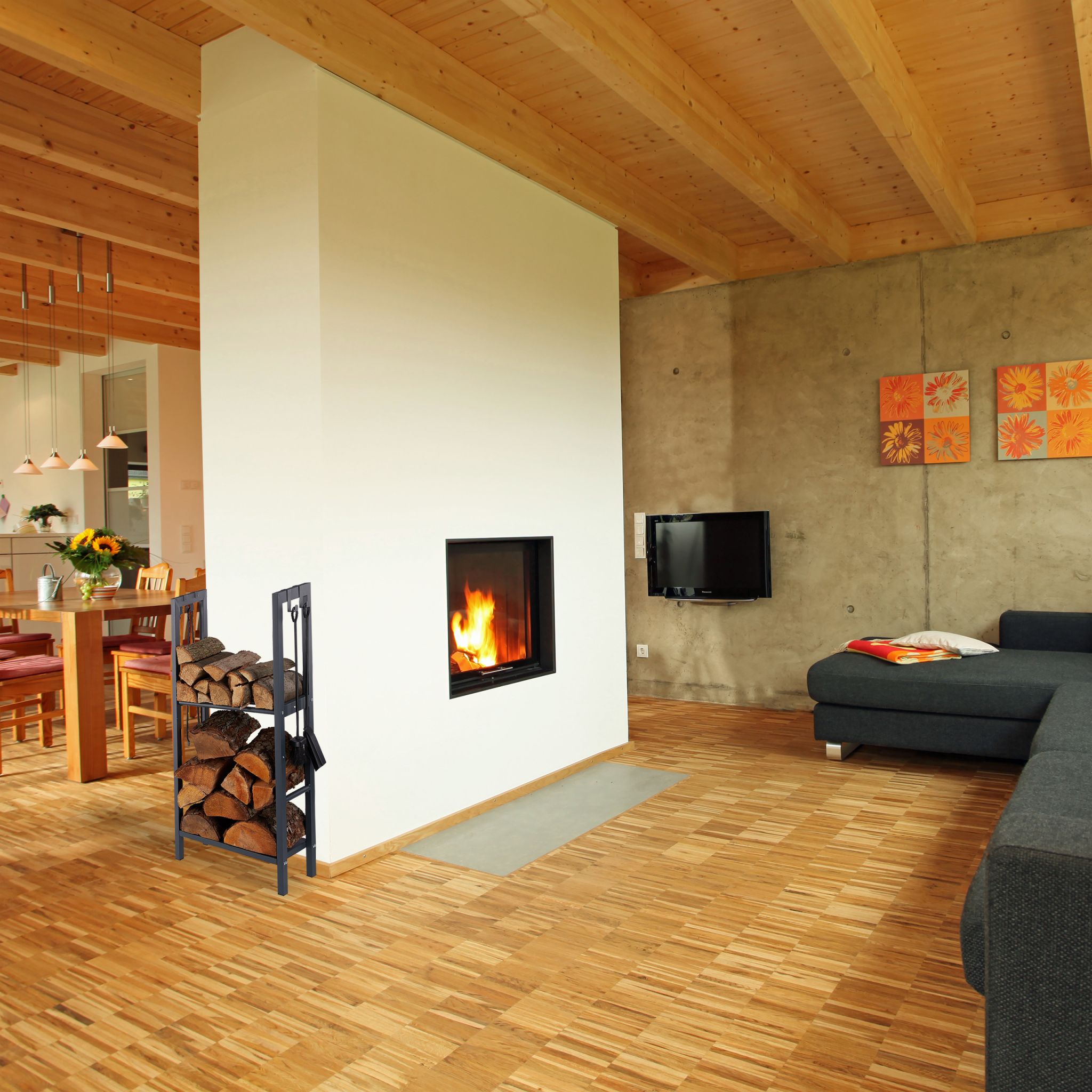 Kaminholzregal mit 2 Ablagen Anthrazit von Relaxdays
