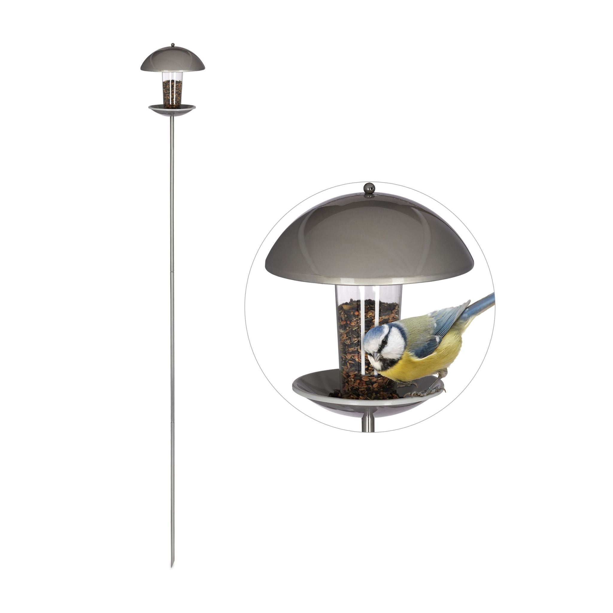 Vogelfutterspender mit Stab Silber-Transparent von Relaxdays