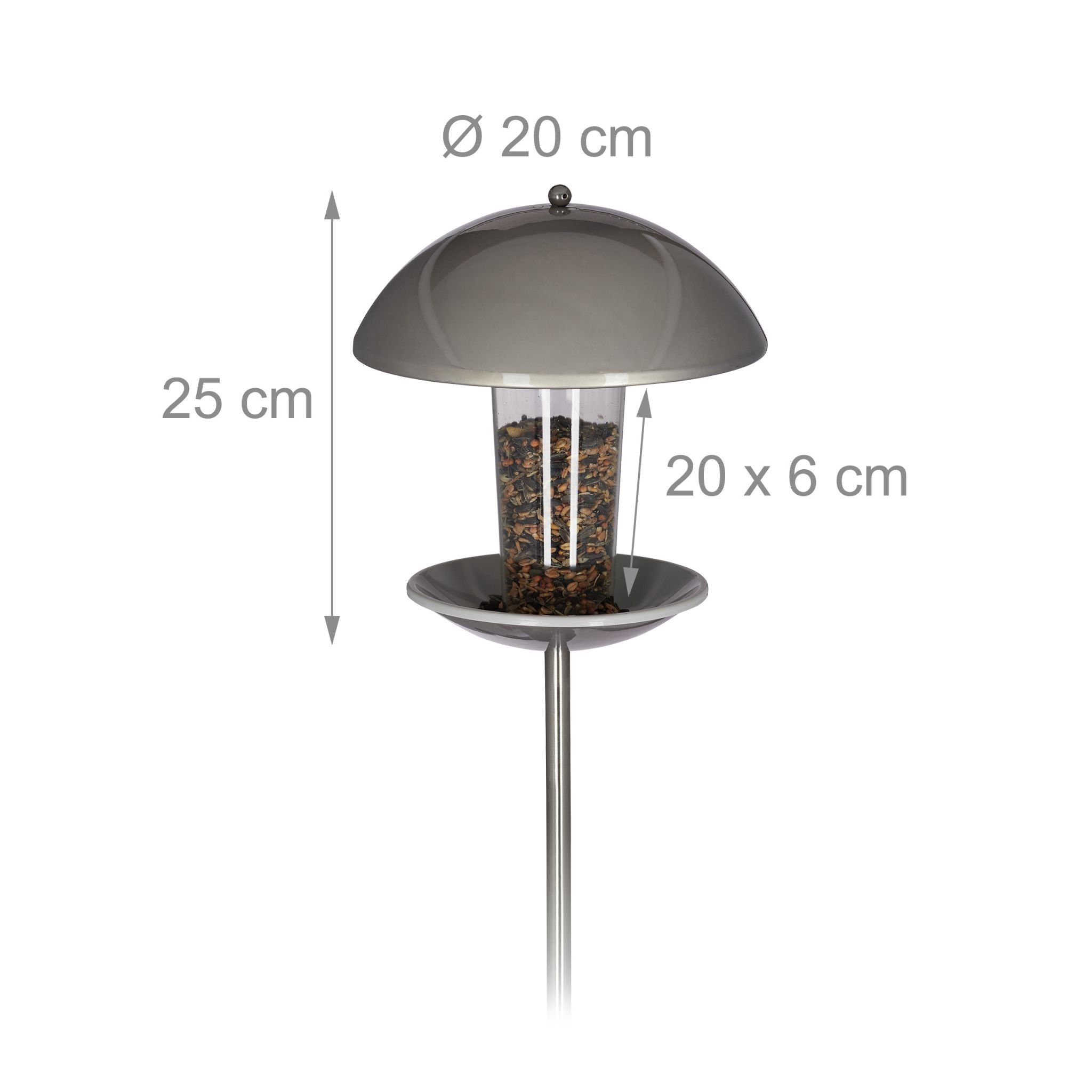 Vogelfutterspender mit Stab Silber-Transparent von Relaxdays