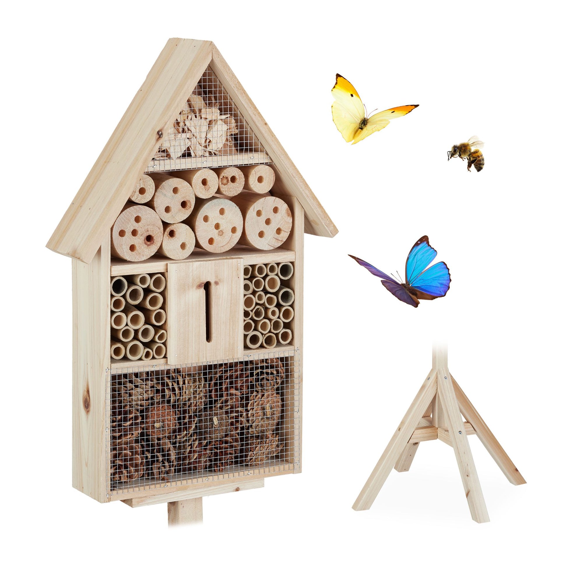 Insektenhotel Haus auf Ständer Hellbraun von Relaxdays