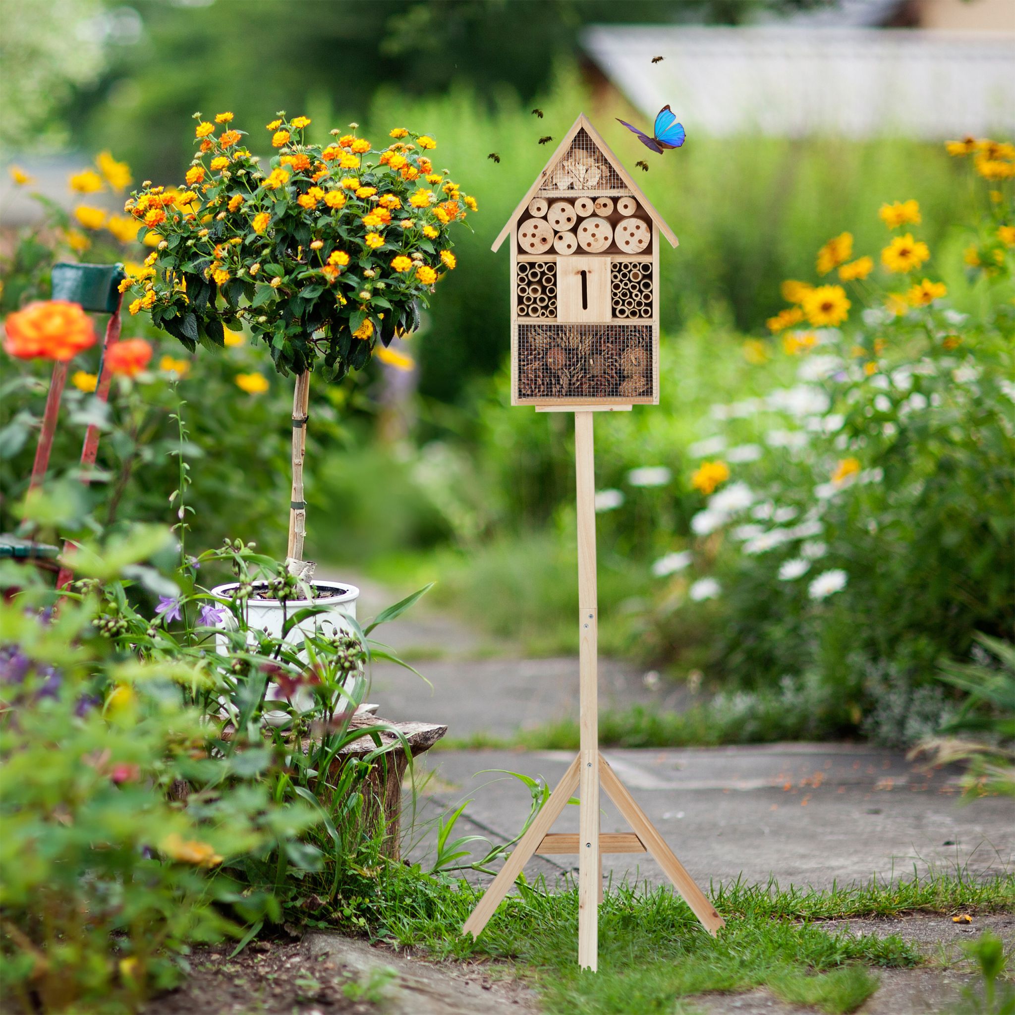 Insektenhotel Haus auf Ständer Hellbraun von Relaxdays